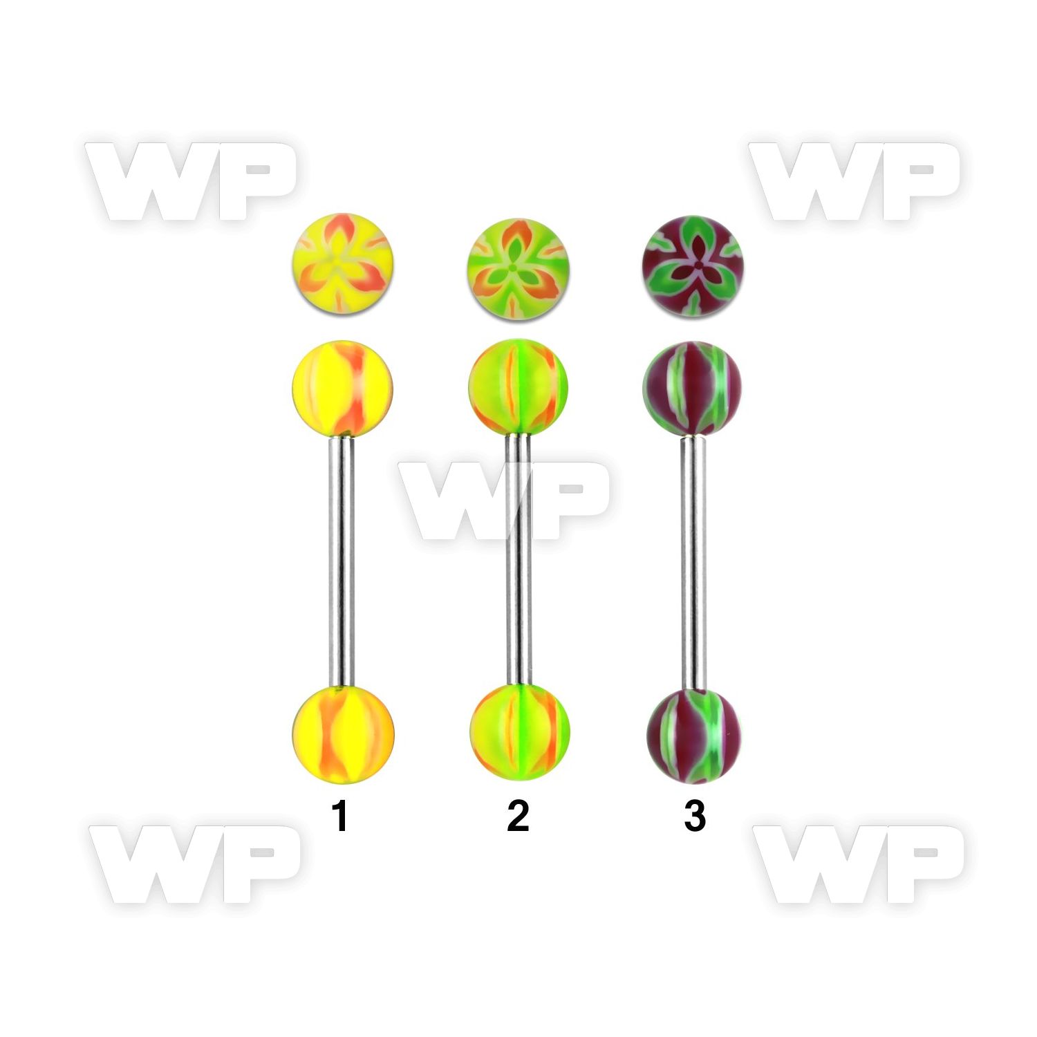 441fq surgical steel tongue bar 1 6mm 6mm acrylic flower balls tongue piercing