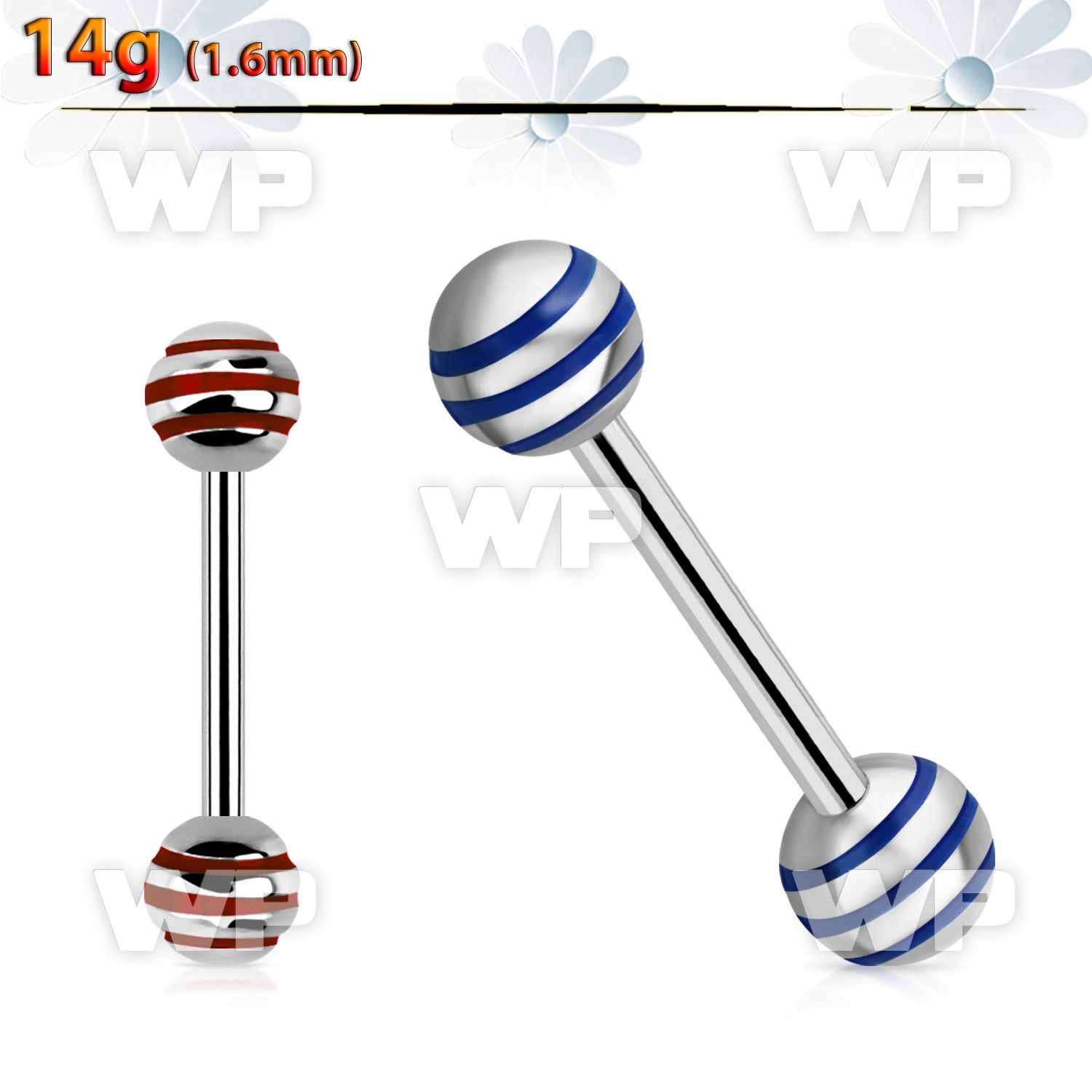 444n surgical steel tongue barbell 1 6mm 6mm striped steel nipple piercing