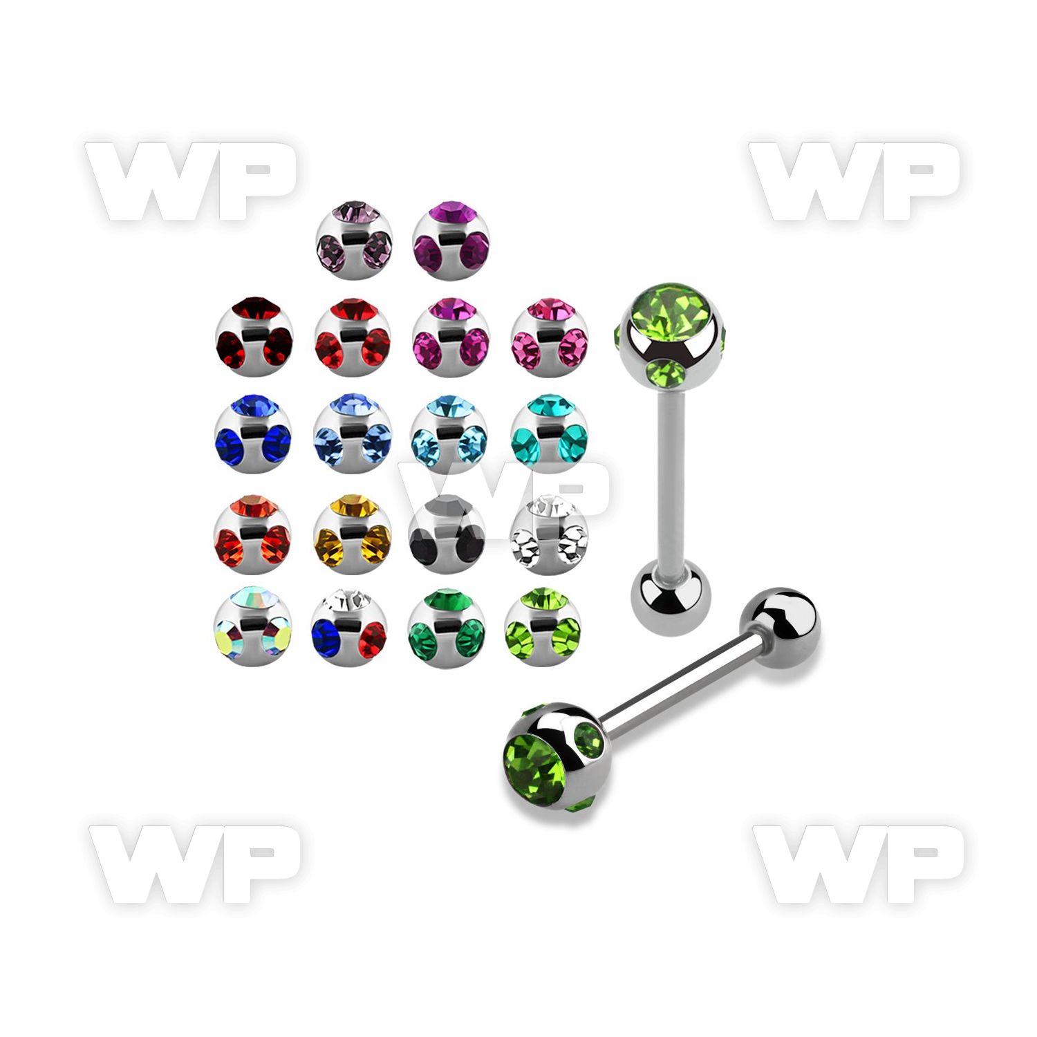 446z surgical steel tongue bar 1 6mm 6mm multi jewel ball on tongue piercing
