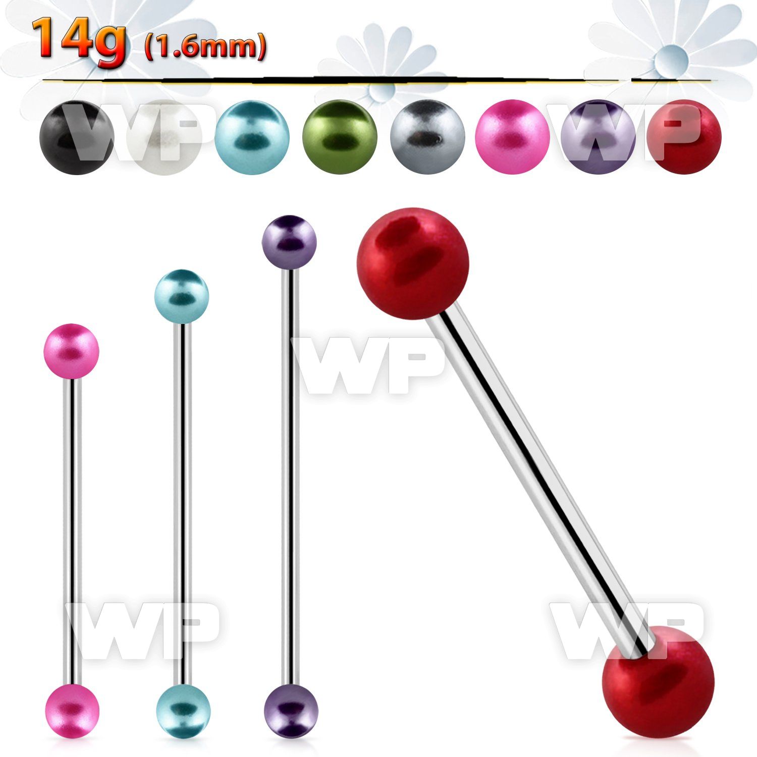 448mas surgical steel industrial barbell 1 6mm 5mm pearl ball 