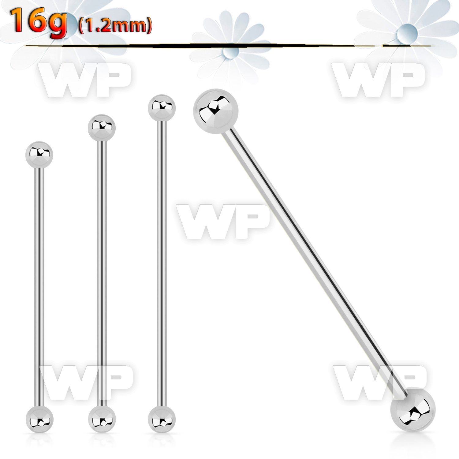 448u13 extra long surgical steel industrial barbell 1 2mm 4mm 