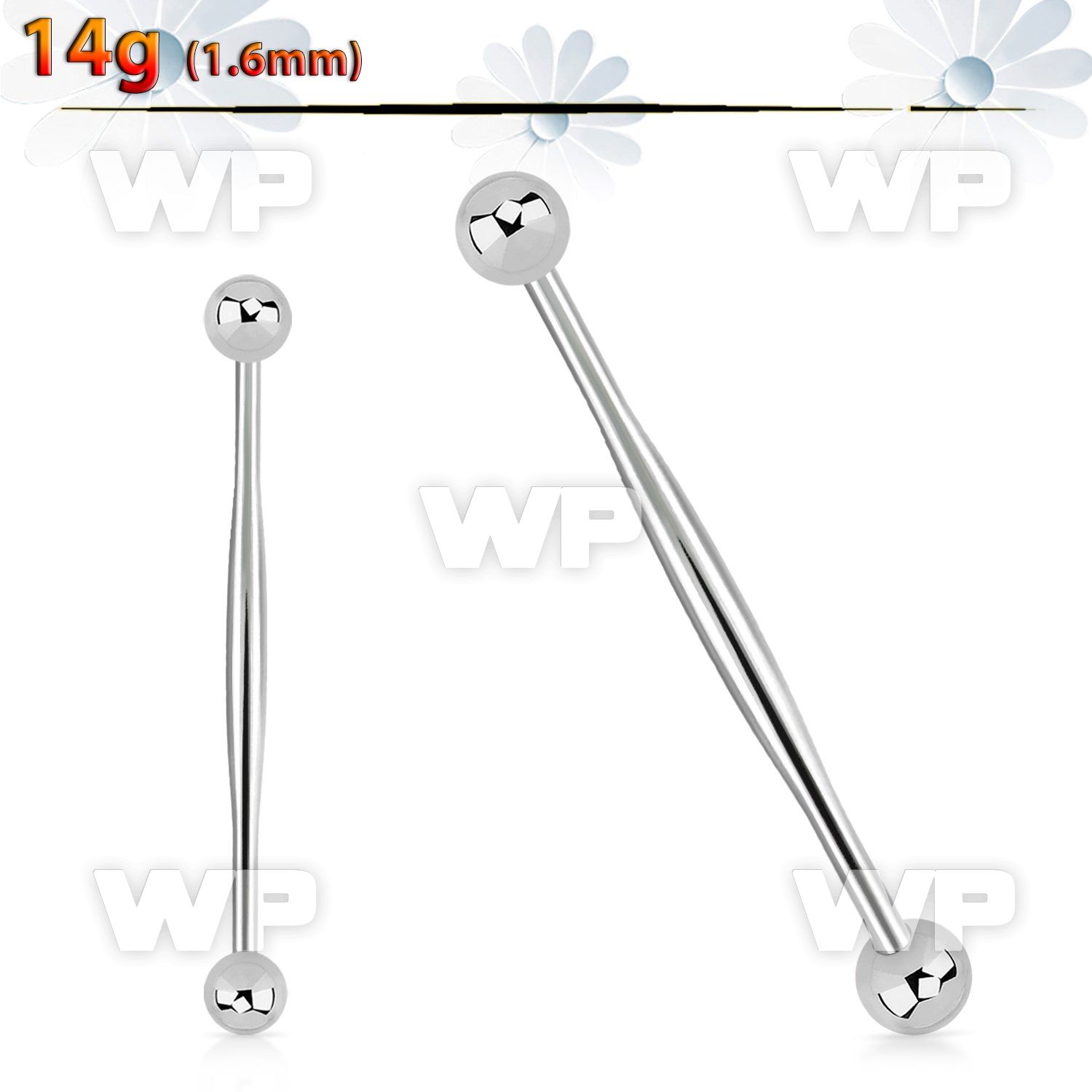 448u14 surgical steel industrial barbell 1 6mm 5mm balls enlarg 