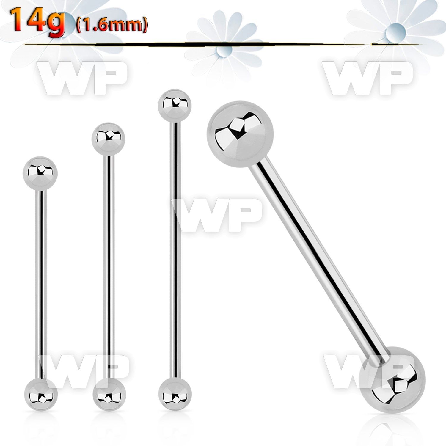 448u1 surgical steel industrial barbell 1 6mm 5mm ball 