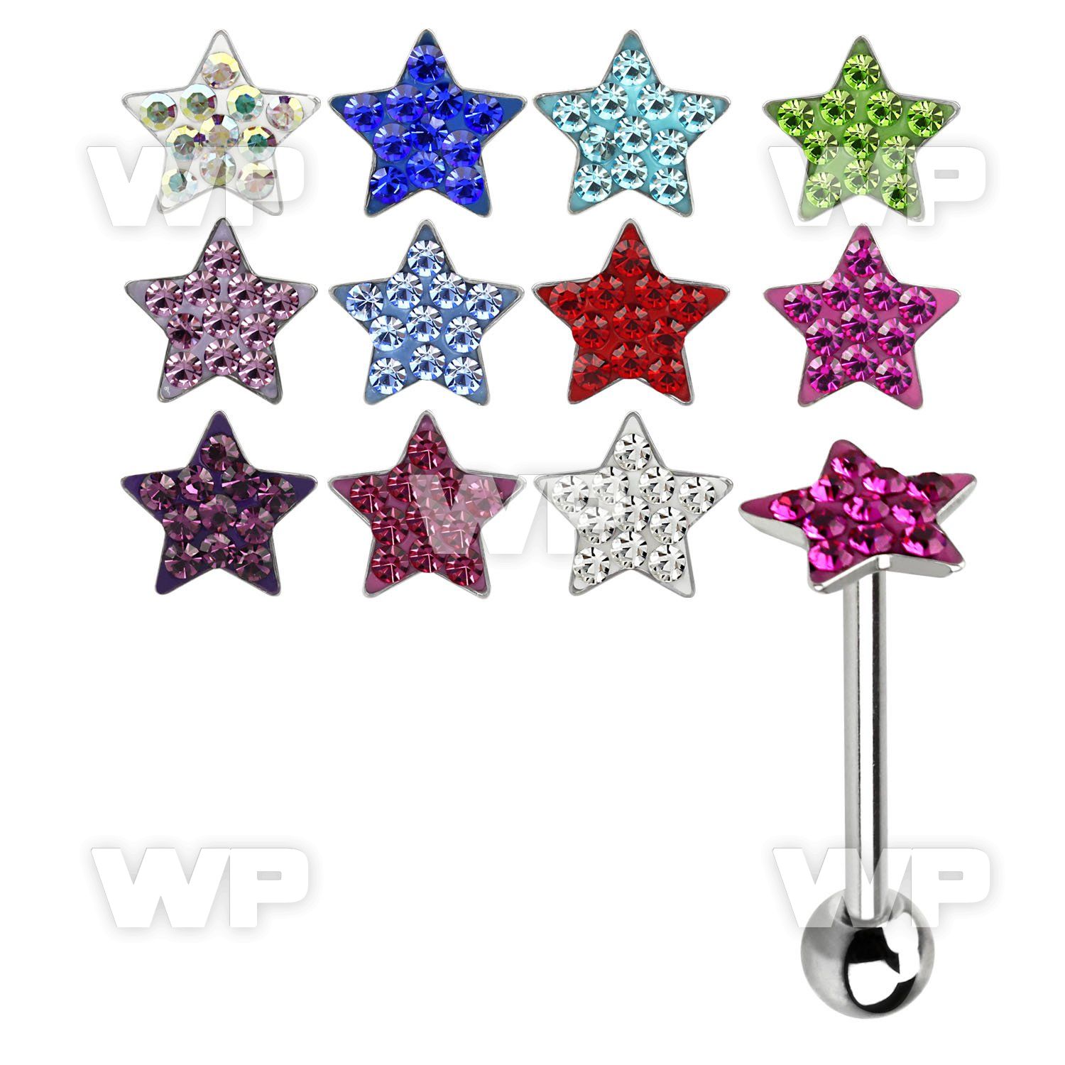 44jrce surgical steel tongue bar 1 6mm flat star shaped top fer tongue piercing