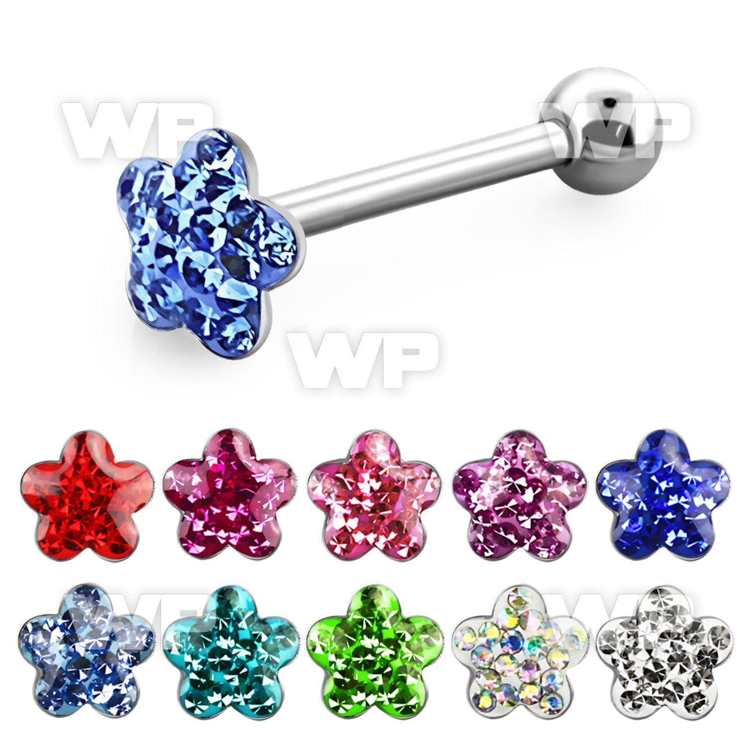 44jrcy surgical steel tongue bar 1 6mm flat flower shaped top tongue piercing