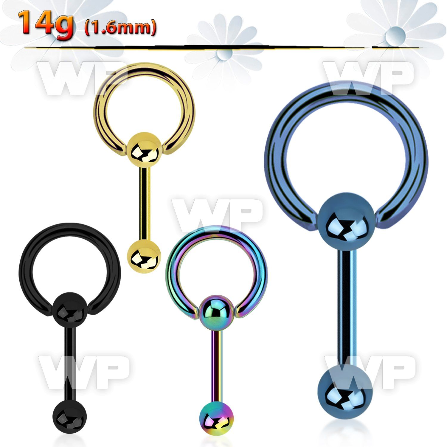 44r3b ion plated surgical steel tongue bar 1 6mm top 6mm ball tongue piercing