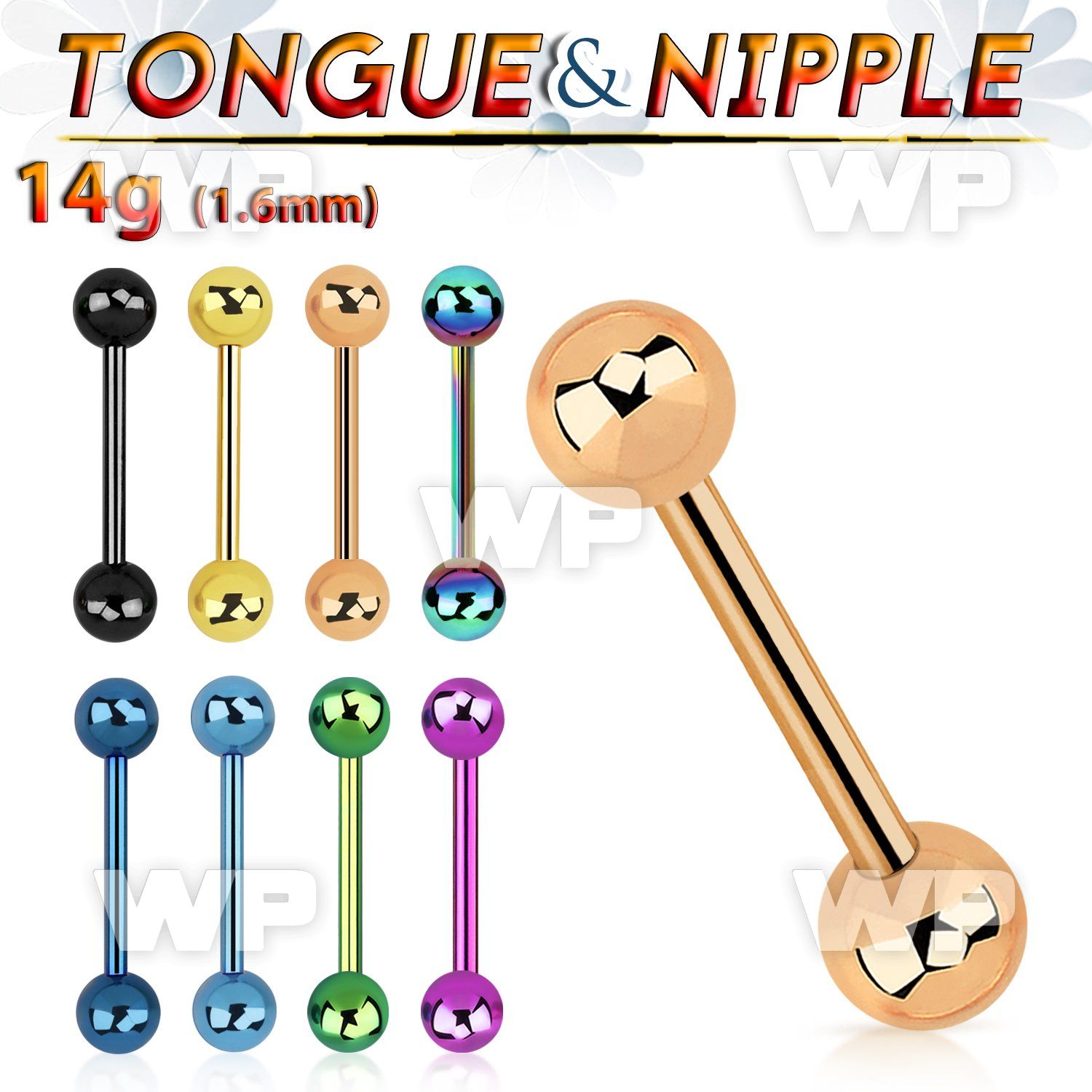 44r4s ion plated surgical steel nipple or tongue bar 1 6mm 5mm nipple piercing