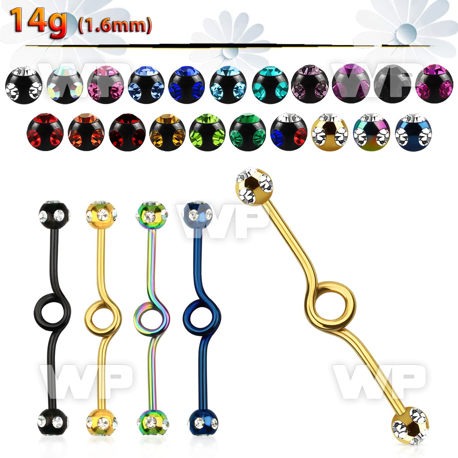 44r62 ion plated steel industrial loop barbell 1 6mm 5mm multi tongue piercing