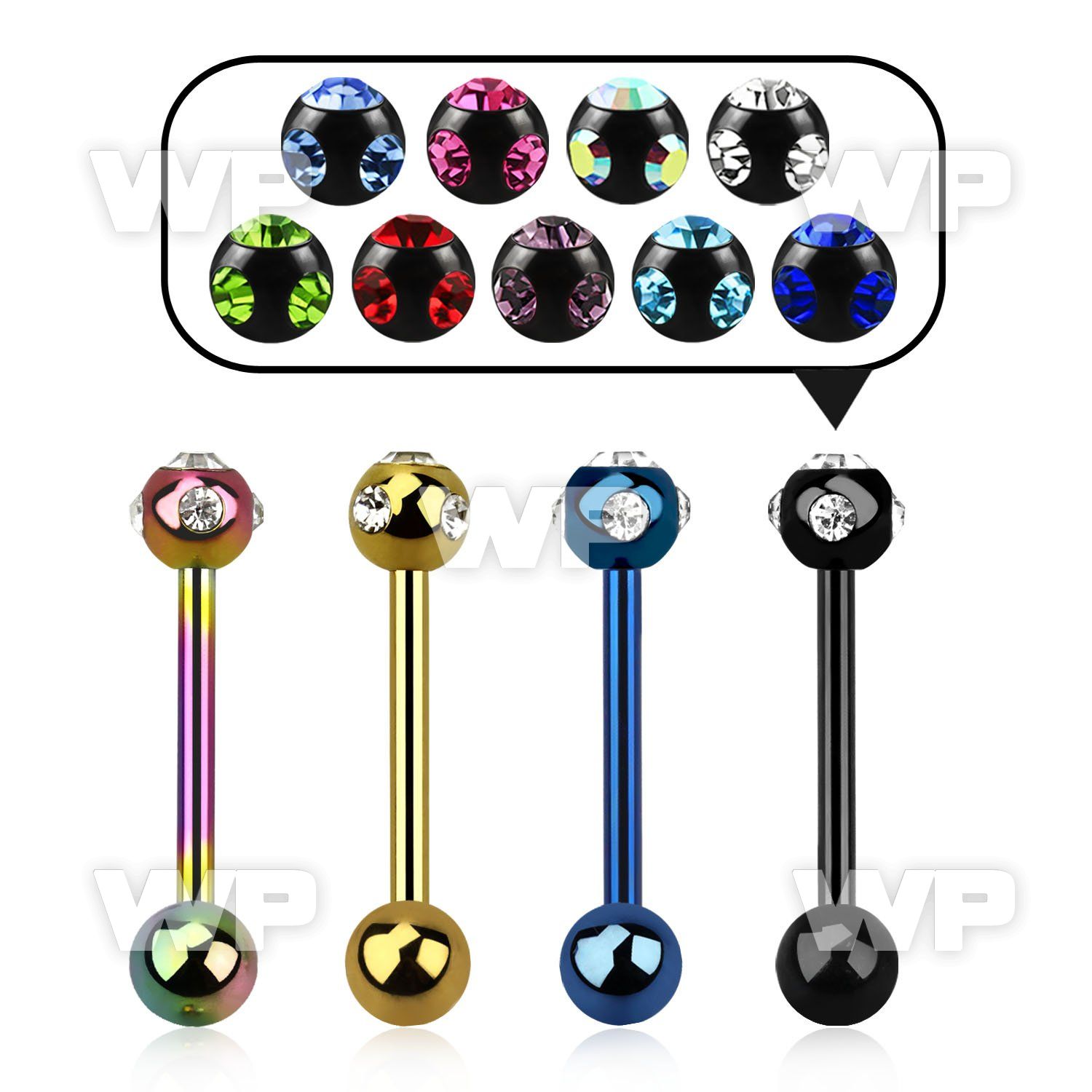 44r6z ion plated surgical steel tongue bar 1 6mm top 6mm multi tongue piercing