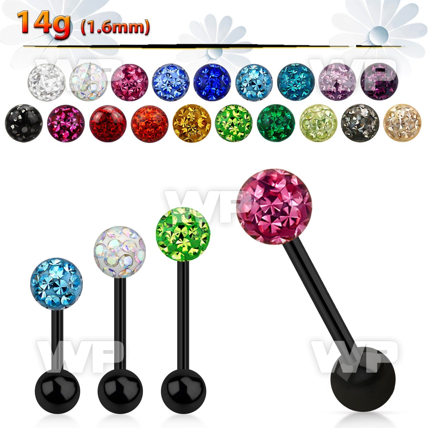 44rday3 ion plated steel tongue bar 14g ferido ball 5mm ball