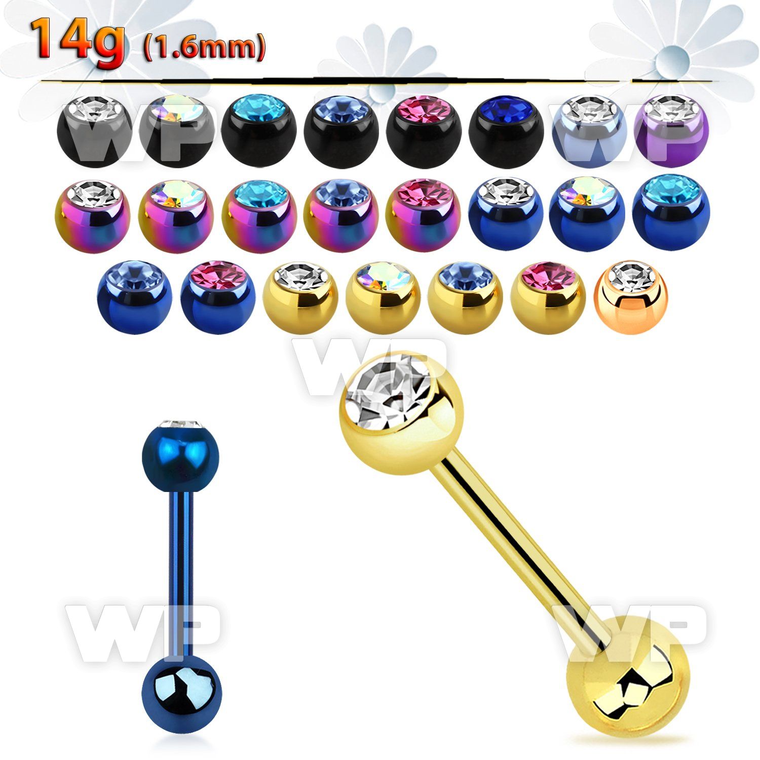 44rj black ion plated surgical steel tongue bar 1 6mm top 6mm tongue piercing