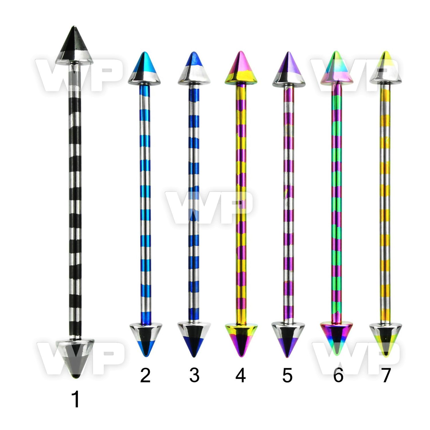 44rua4 ion plated surgical steel industrial barbell zebra stripe tongue piercing