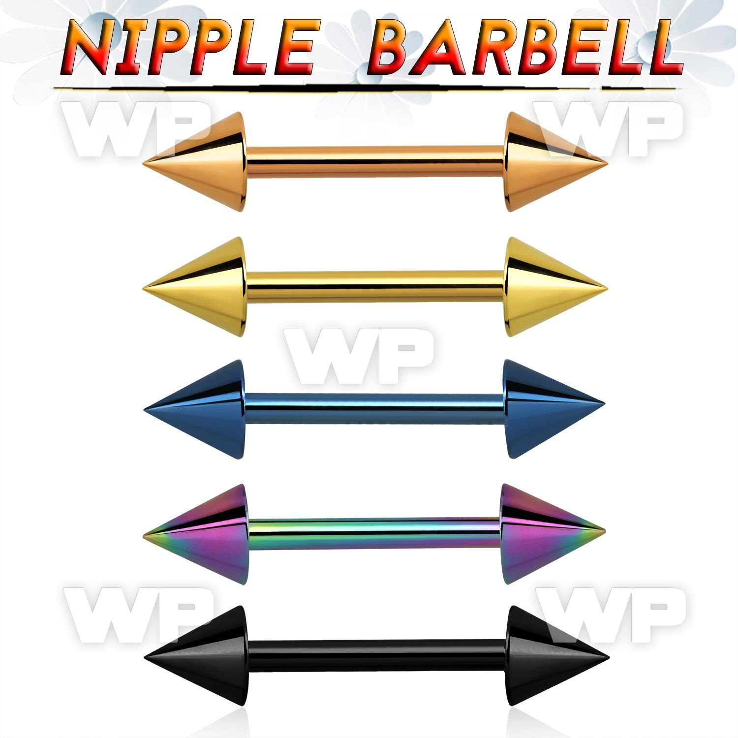 44umr6u ion plated surgical steel nipple barbell 1 6mm 4mm cones nipple piercing