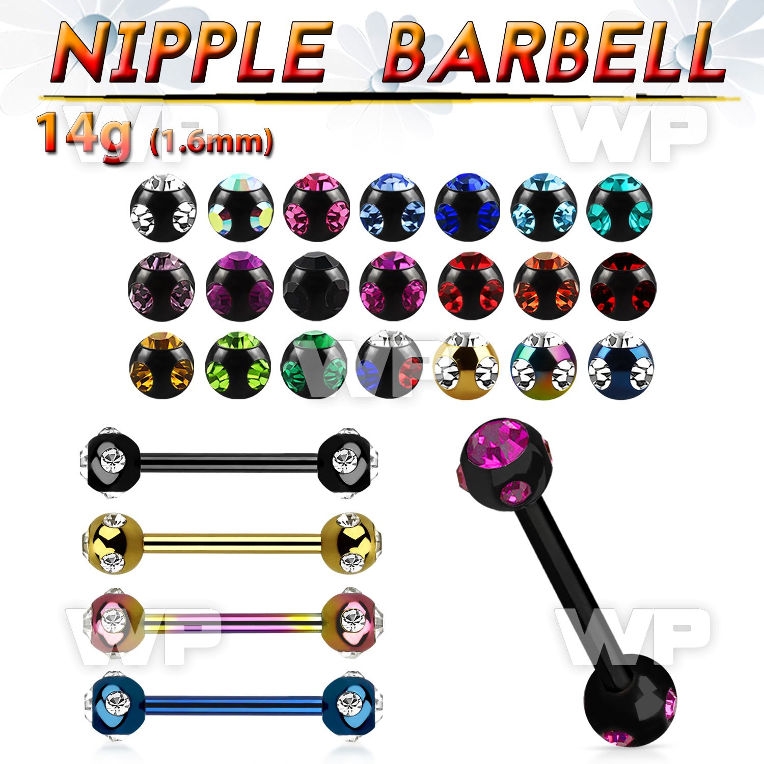 44umrs6 ion plated surgical steel nipple barbell 1 6mm 5mm multi nipple piercing