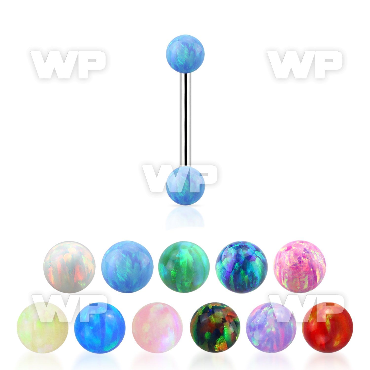 44w5mz33 surgical steel eyebrow barbell 18g w two 3mm opal balls