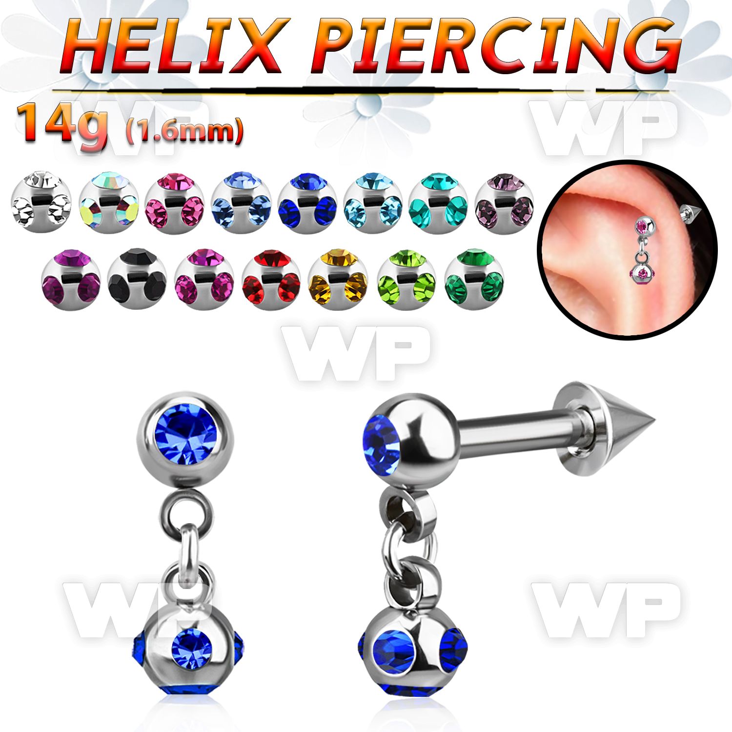 44wa004 surgical steel helix barbell 1 6mm 4mm steel ball cone eyebrow piercing