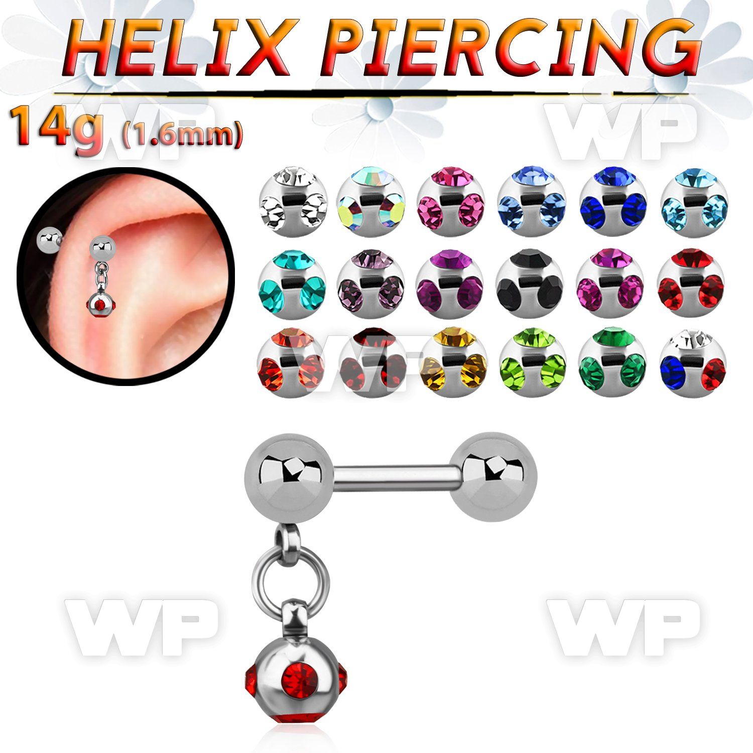 44wa0y4 surgical steel helix barbell 1 6mm two 4mm steel balls eyebrow piercing