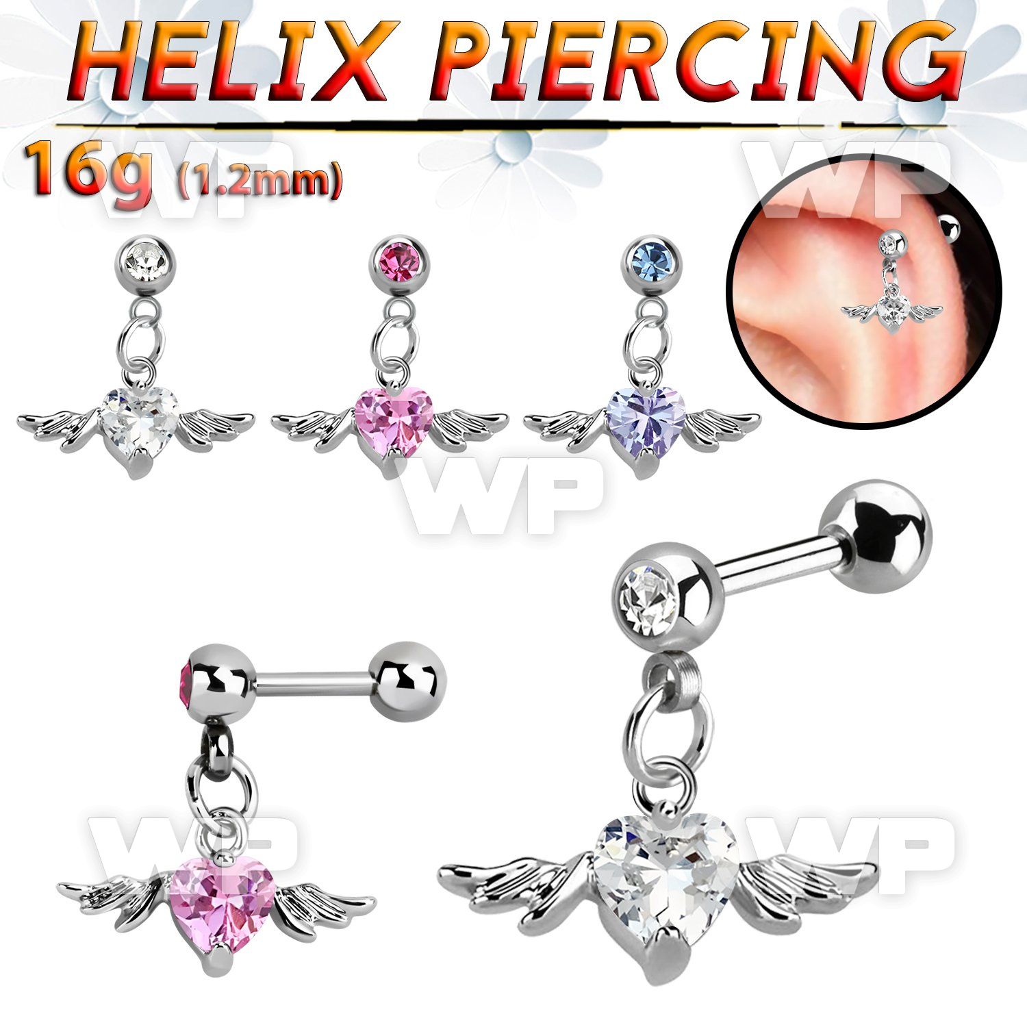 44wae surgical steel helix barbell 1 2mm 4mm balls dangling helix piercing