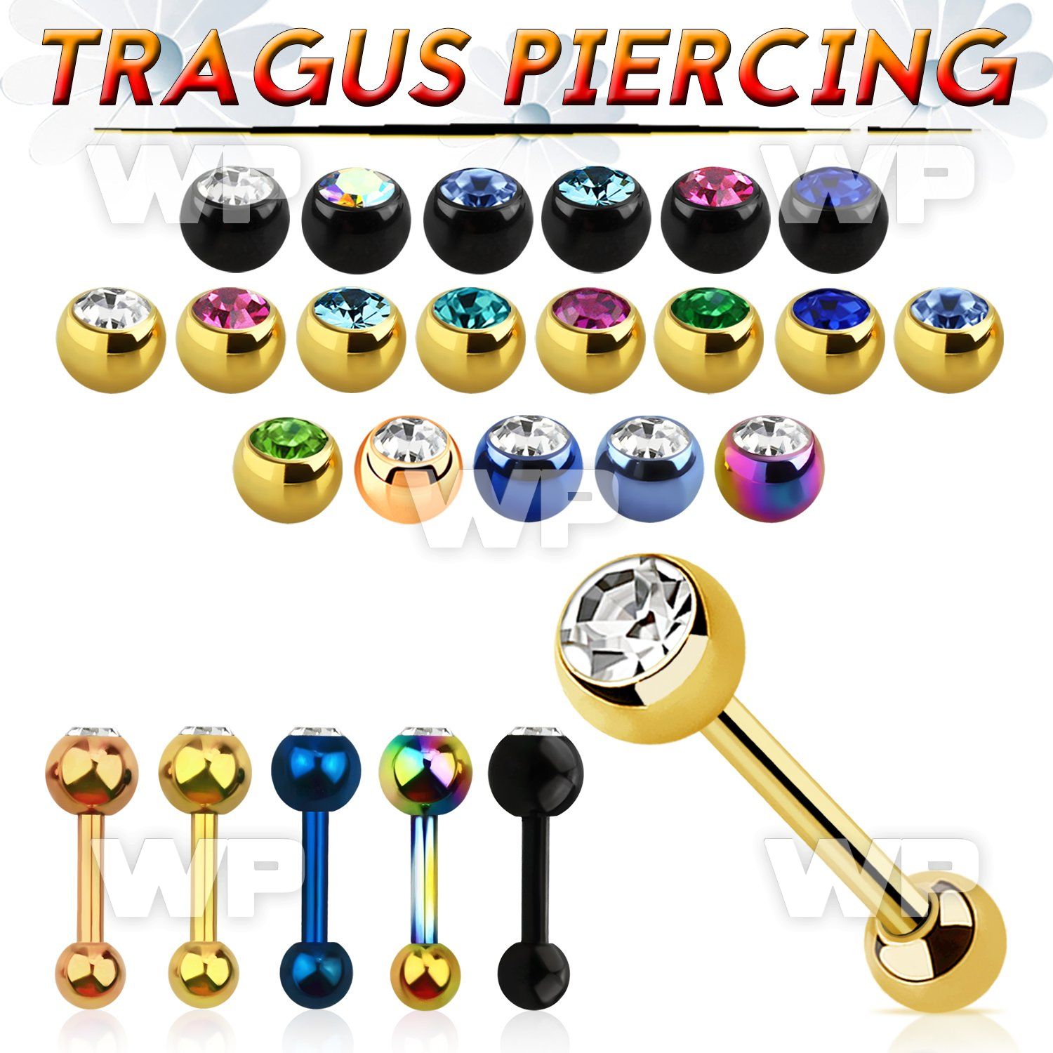 44warzs ion plated surgical steel tragus barbell 1 2mm top 4mm helix piercing