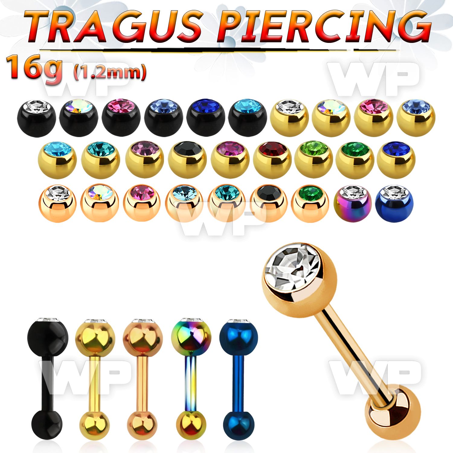44warzs ion plated surgical steel tragus barbell 1 2mm top 4mm helix piercing