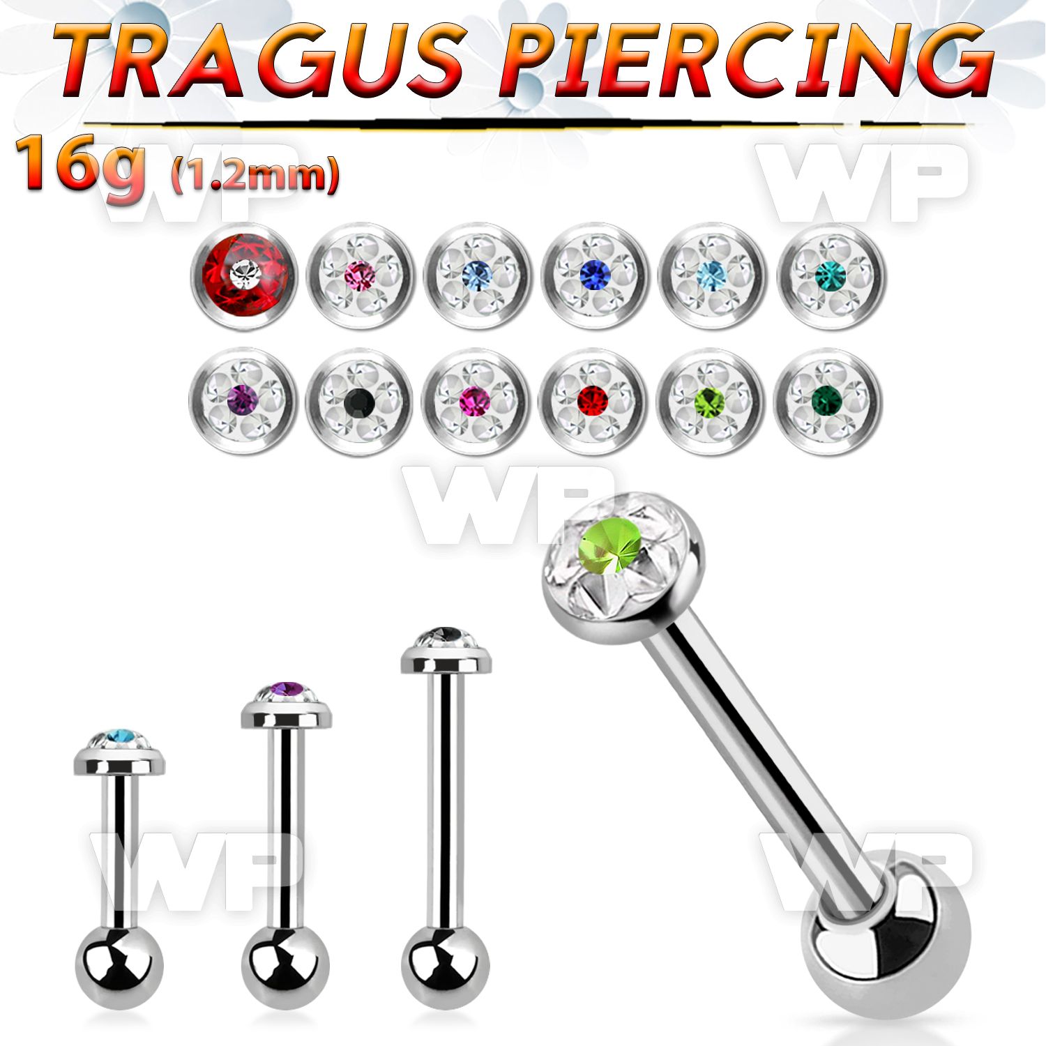 44wazt4 surgical steel tragus barbell 16g 1 2mm 3mm flat top fer helix piercing
