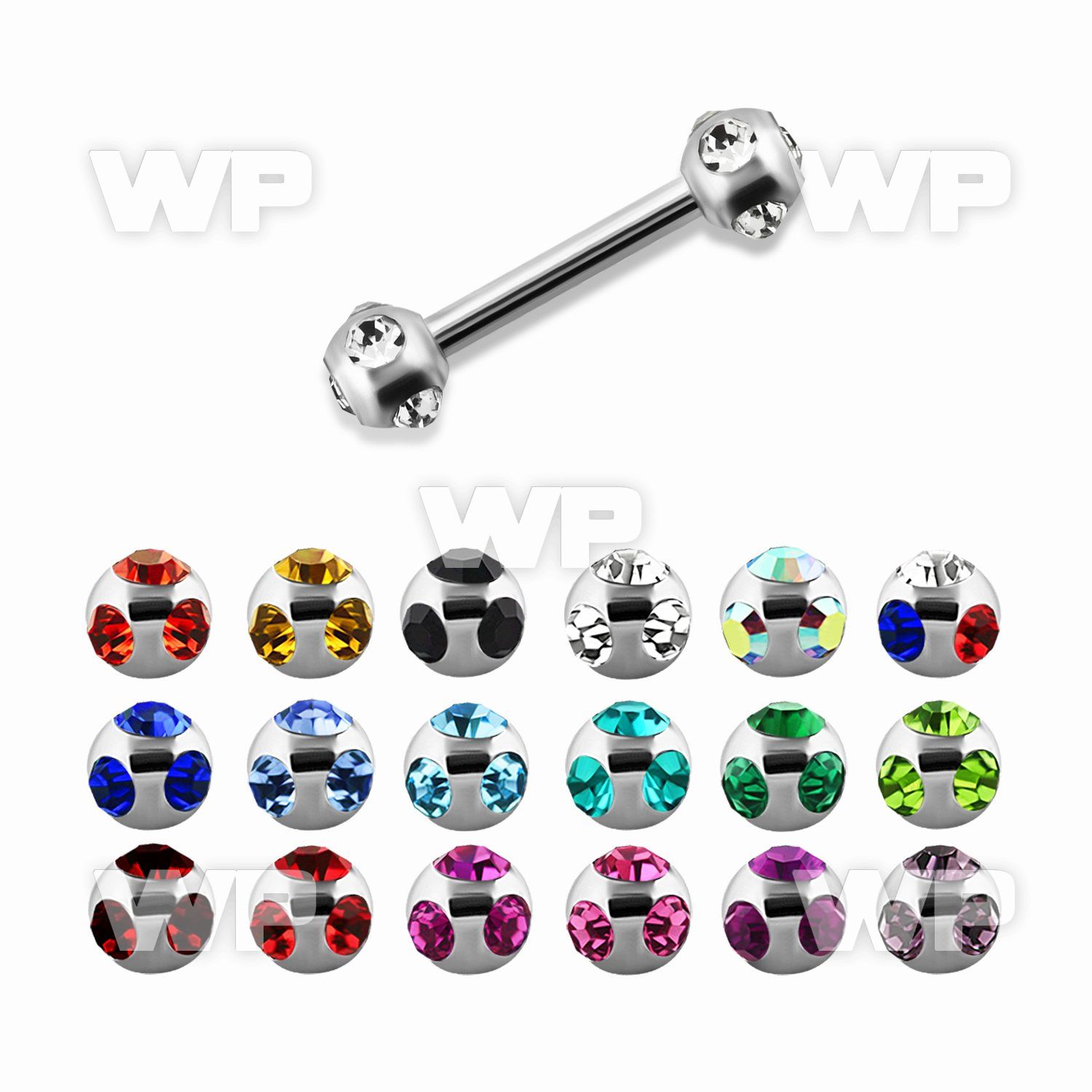 44wc4z surgical steel eyebrow barbell 1 2mm 3mm multi jewel bal ear lobe piercing