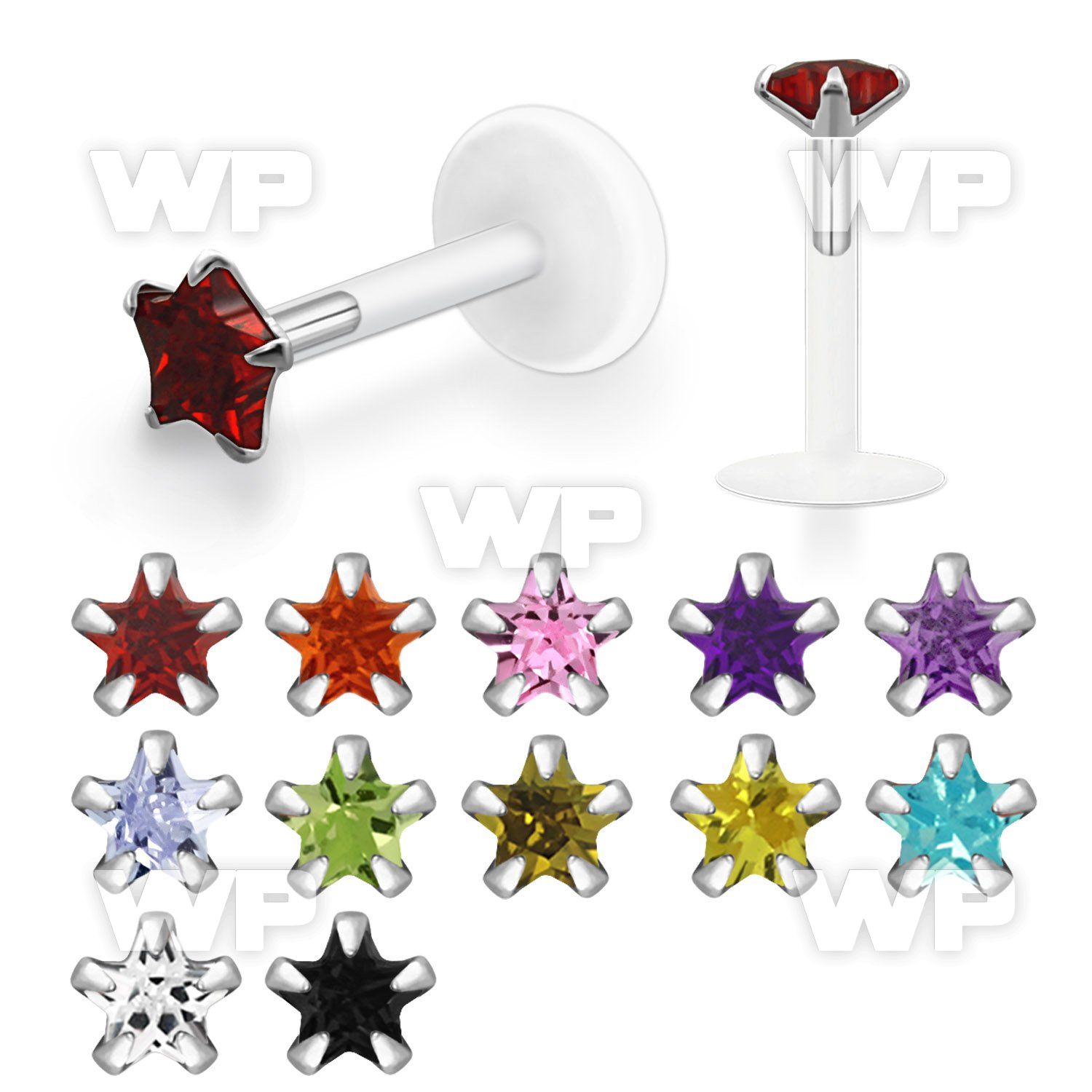48b43g bio flex labret 1 2mm 3mm star shaped prong set cz stone belly piercing