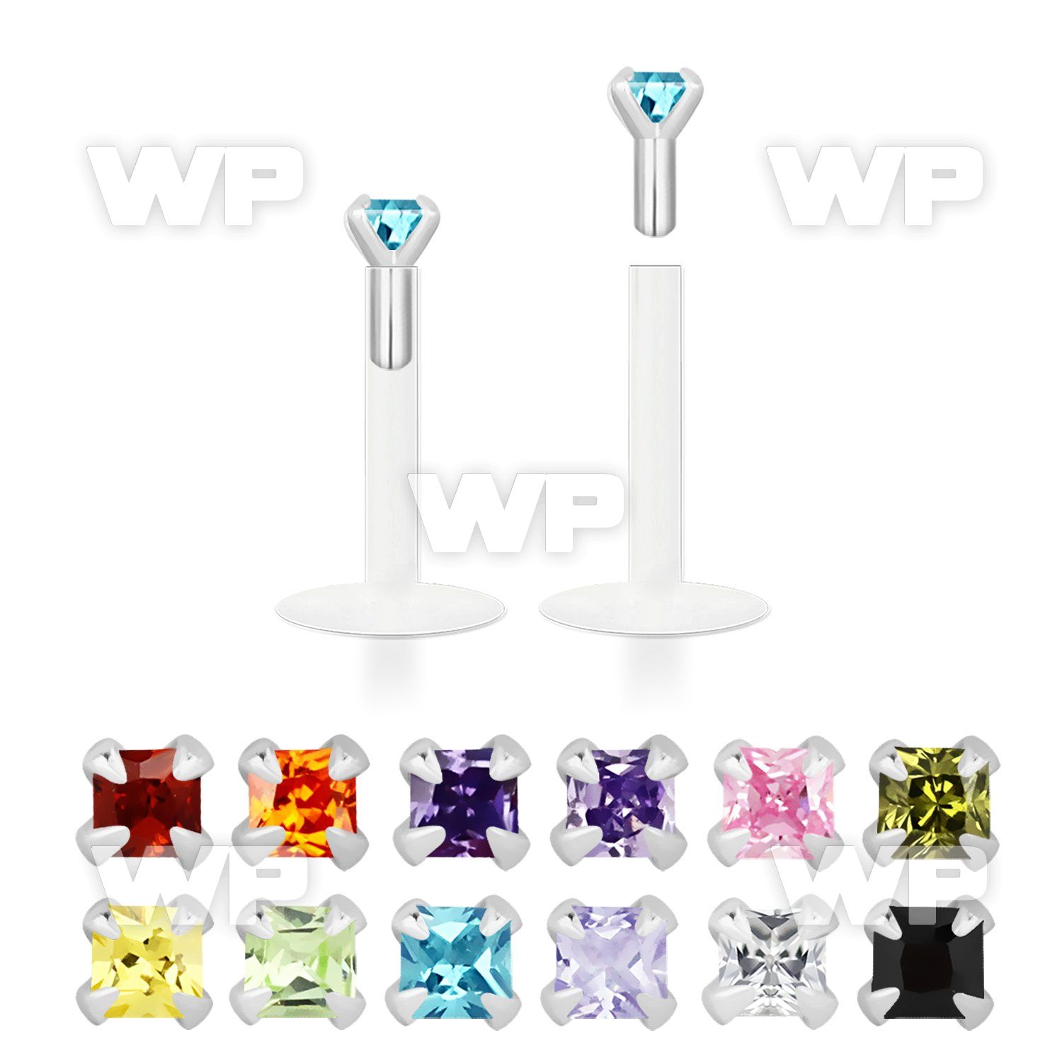 48b4vg bio flex labret 1 2mm 2mm square prong set cz stone belly piercing