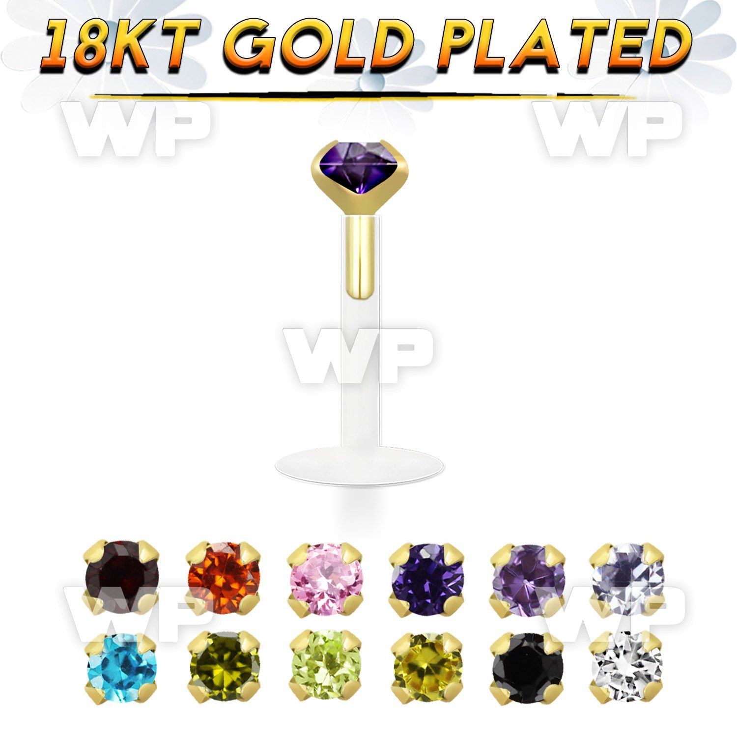 48bgzai bio flex labret 1 2mm a18k gold plated silver 925 top lower lip piercing