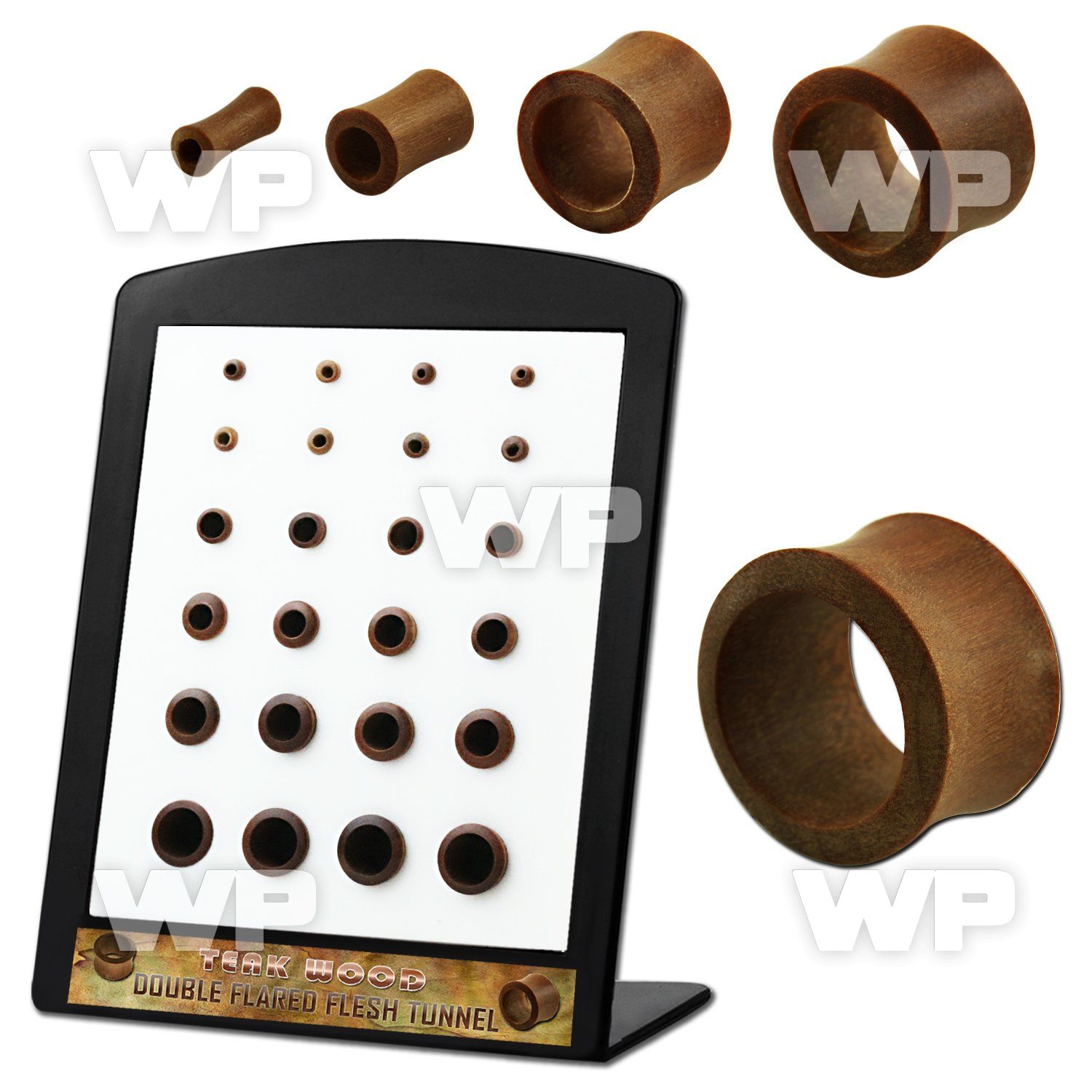 4a1mor display w teak wood double flare flesh tunnels size 3mm ear lobe piercing