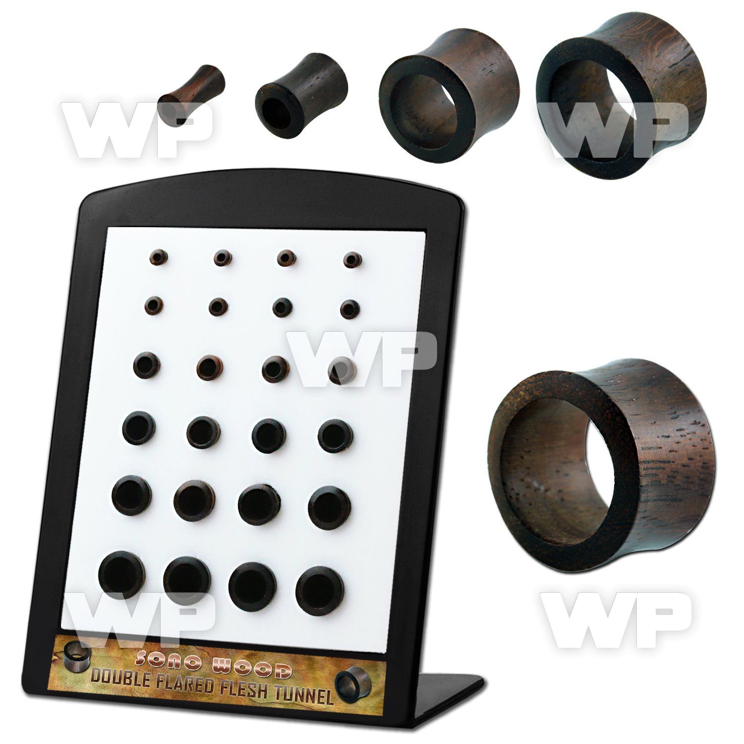 4a1mou display w sono wood double flare flesh tunnels size 3mm ear lobe piercing