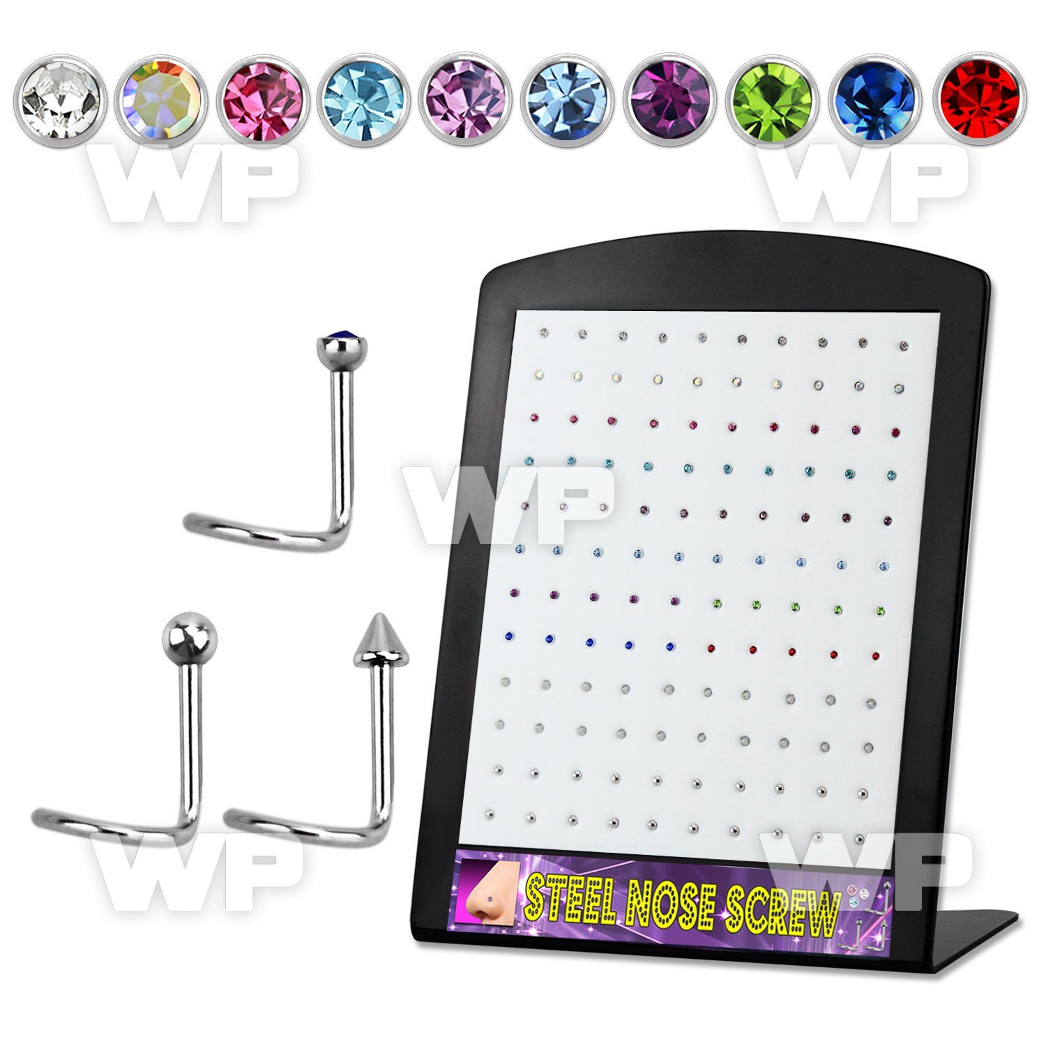 4a3eez display board 120 pcs of assorted surgical steel nose scr nose piercing