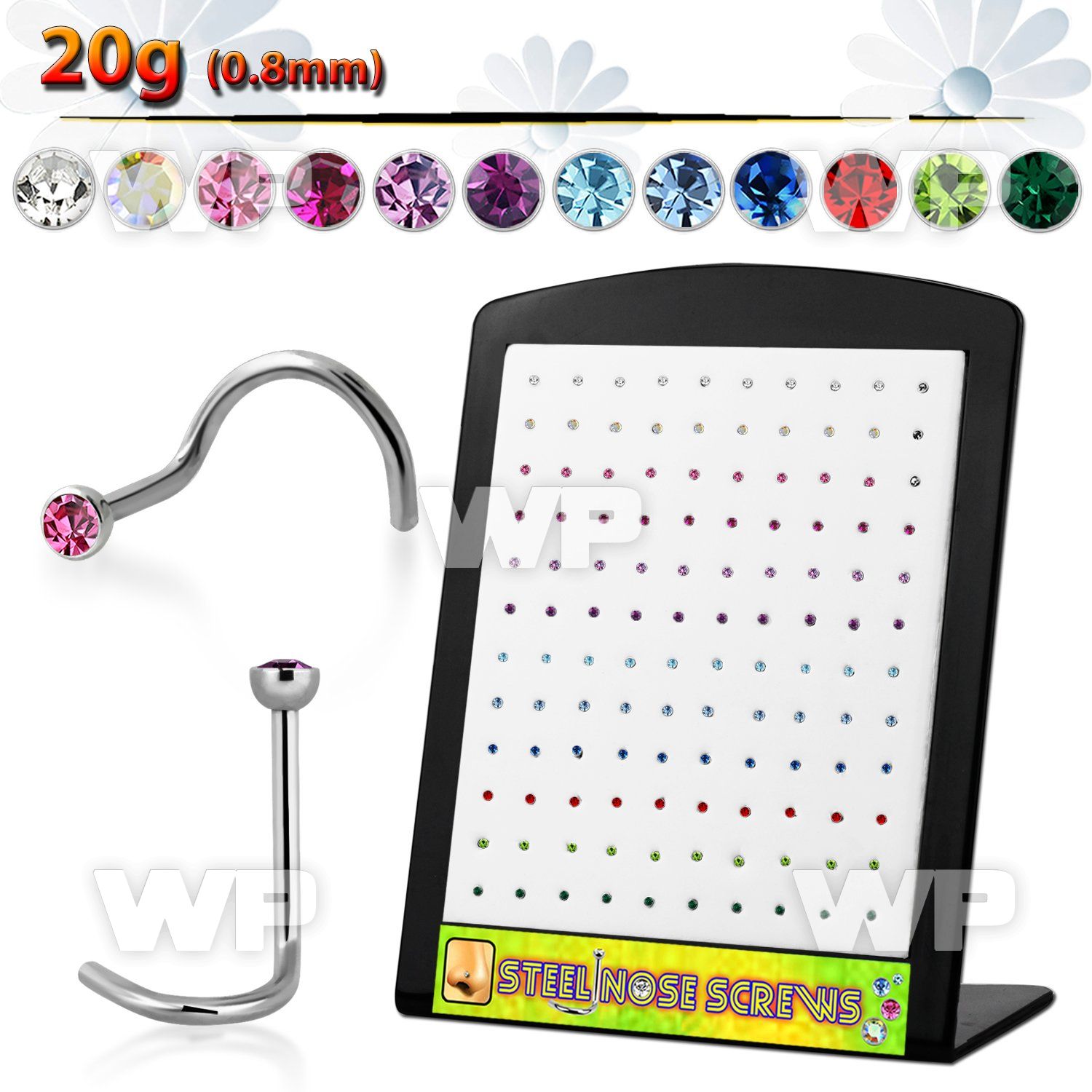 4a3epz display w surgical steel nose screw spirals 0 8mm 2mm nose piercing