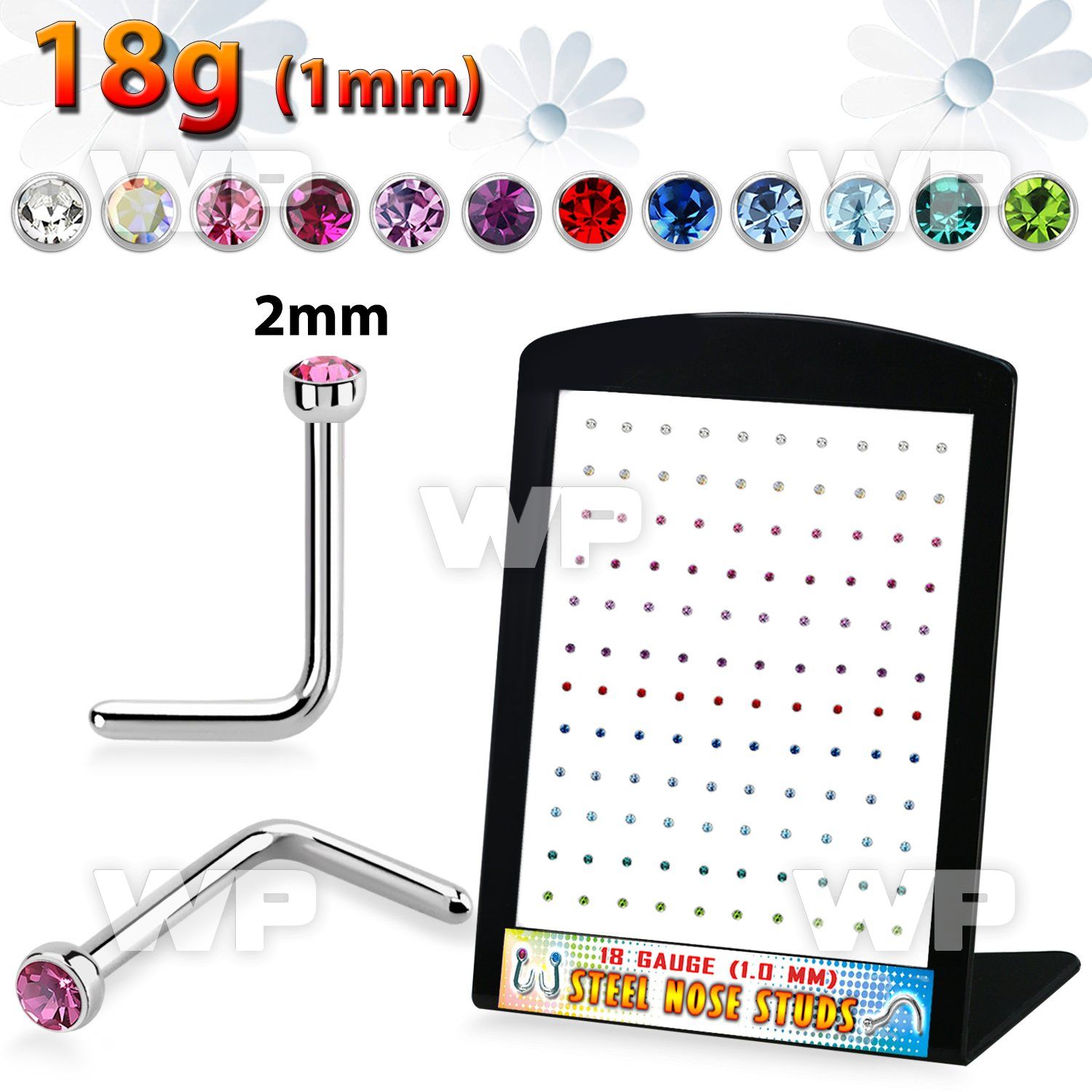 4a3ez0j steel nose pins round colored crystal tops