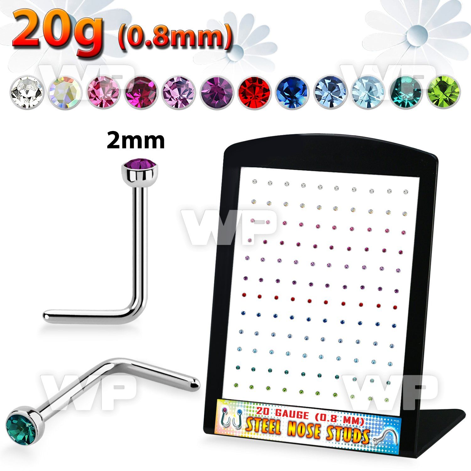 4a3ezzj steel nose pins round colored crystal tops