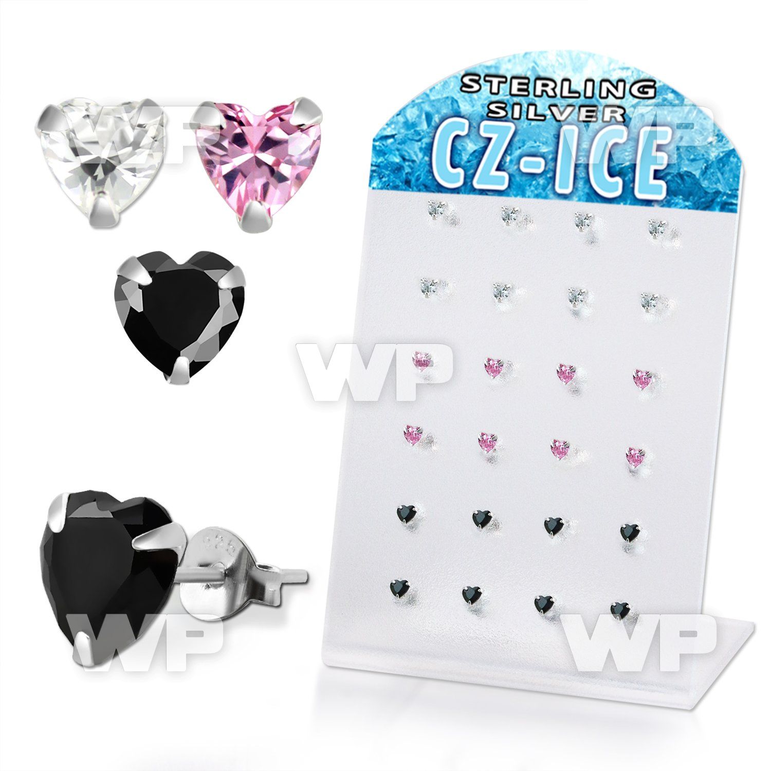 4a3gxz7 silver ear studs heart various colors cz 12
