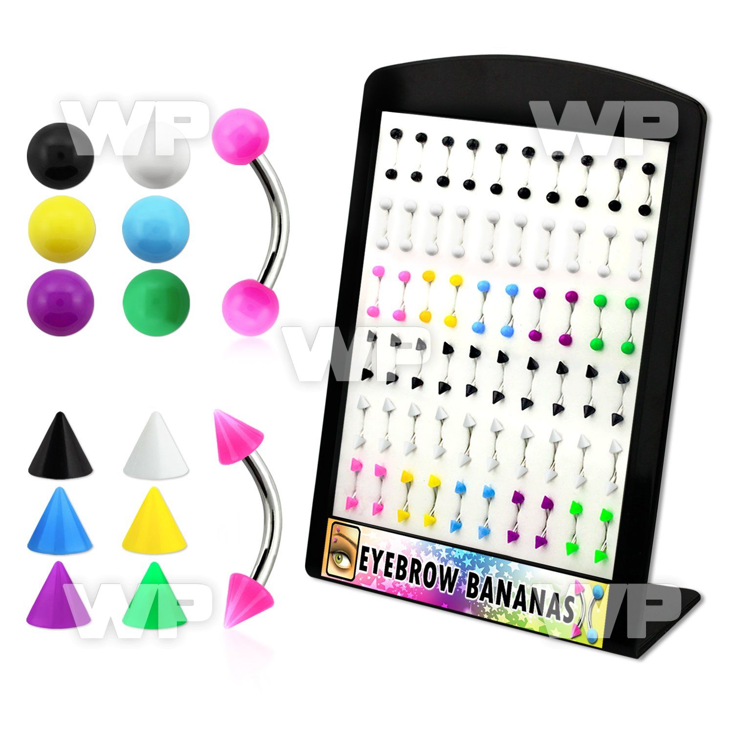 4a4cjfe display w surgical steel micro bananas 1 2mm 3mm acrylic eyebrow piercing