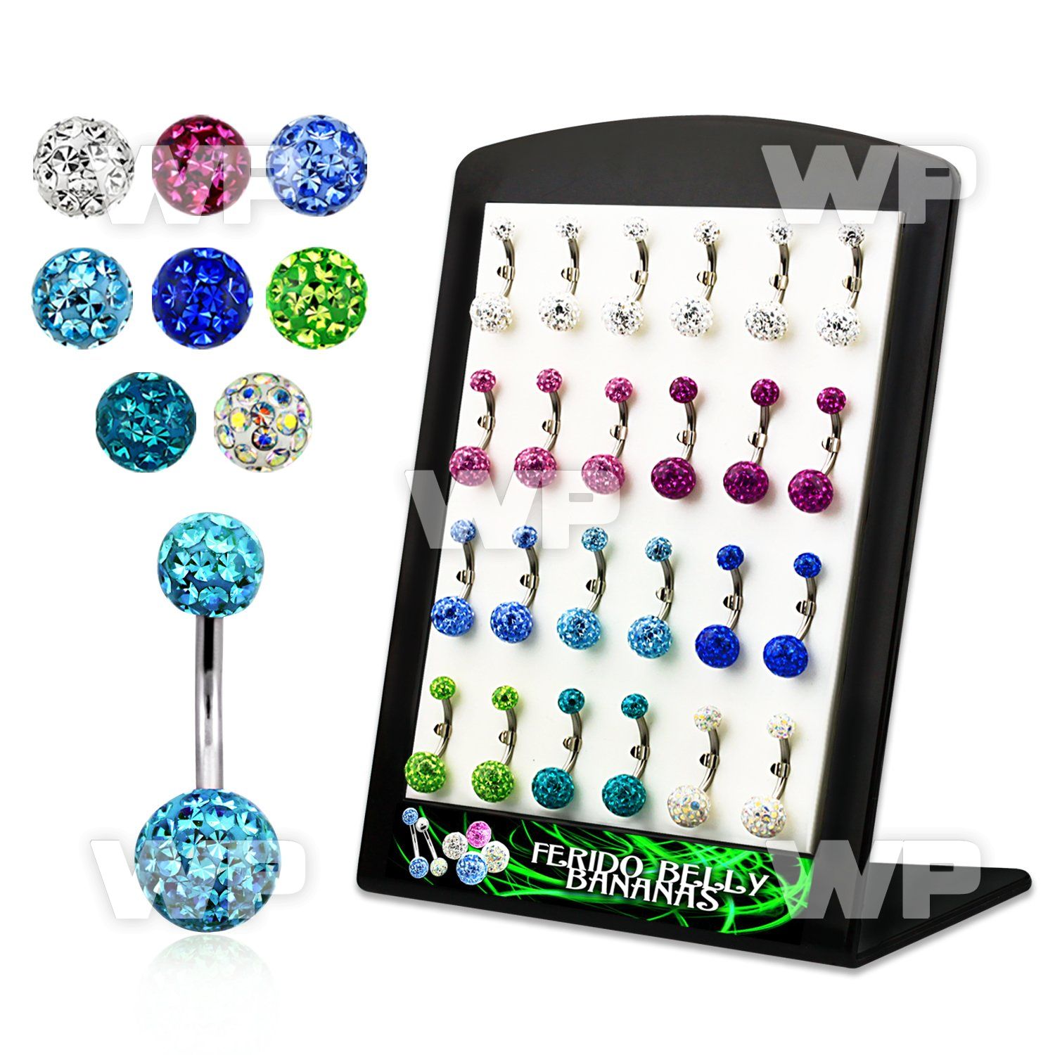 4a4uy display w steel belly bananas 1 6mm 5 8mm clear epoxy belly piercing