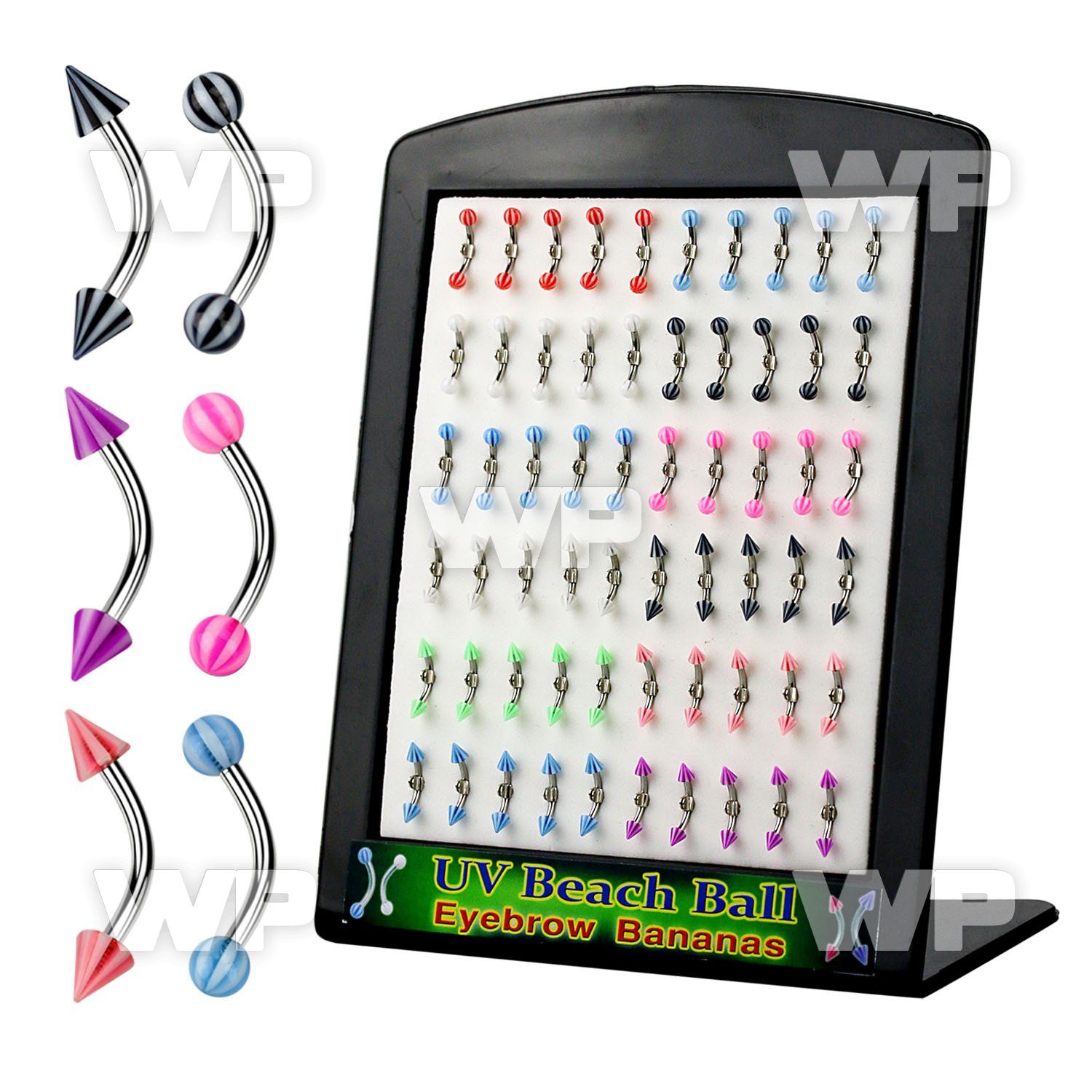 4a4wz display of 60 pcs of surgical steel micro bananas 1 2mm eyebrow piercing