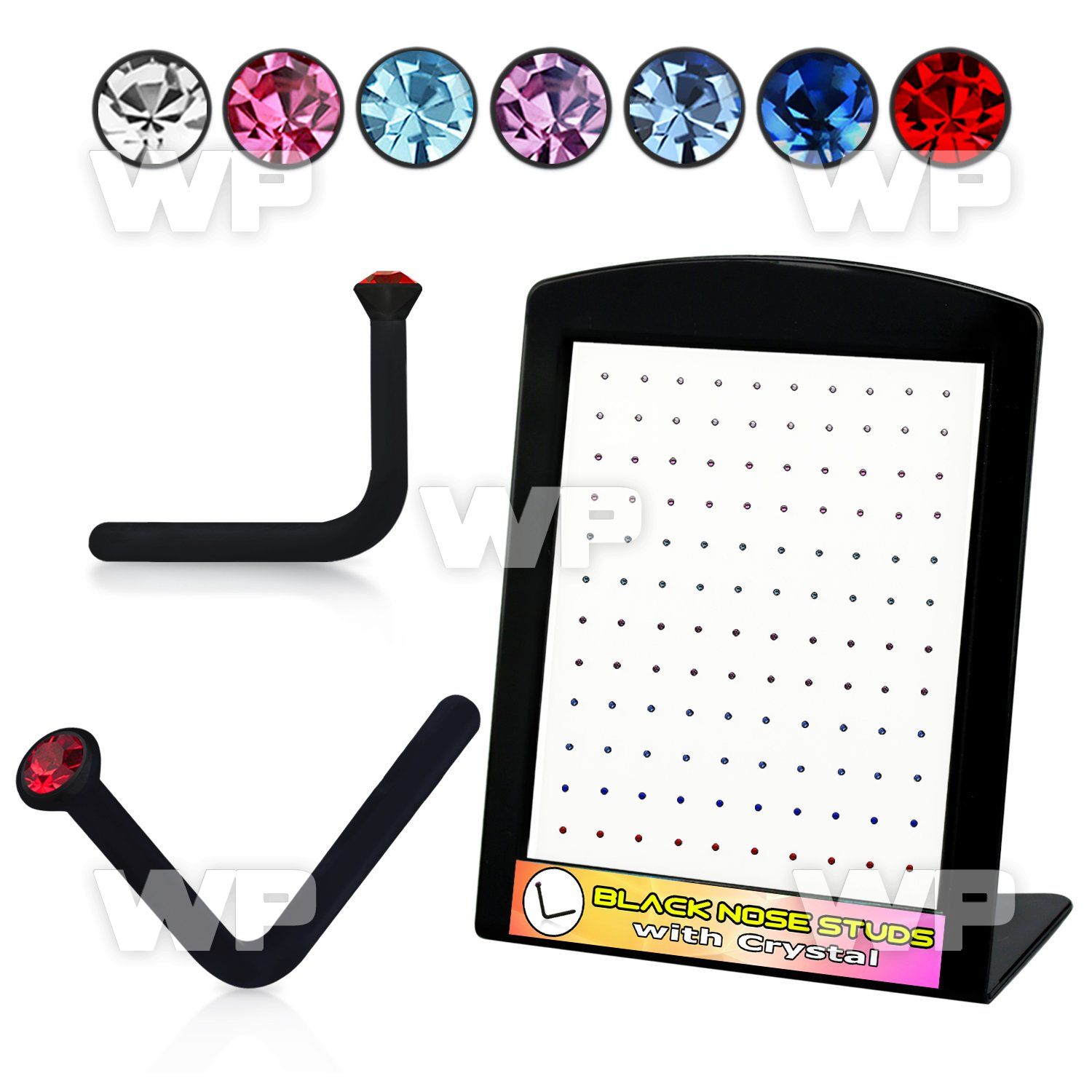 4a76k display w black acrylic l shaped nose studs 0 8mm 1 5mm nose piercing