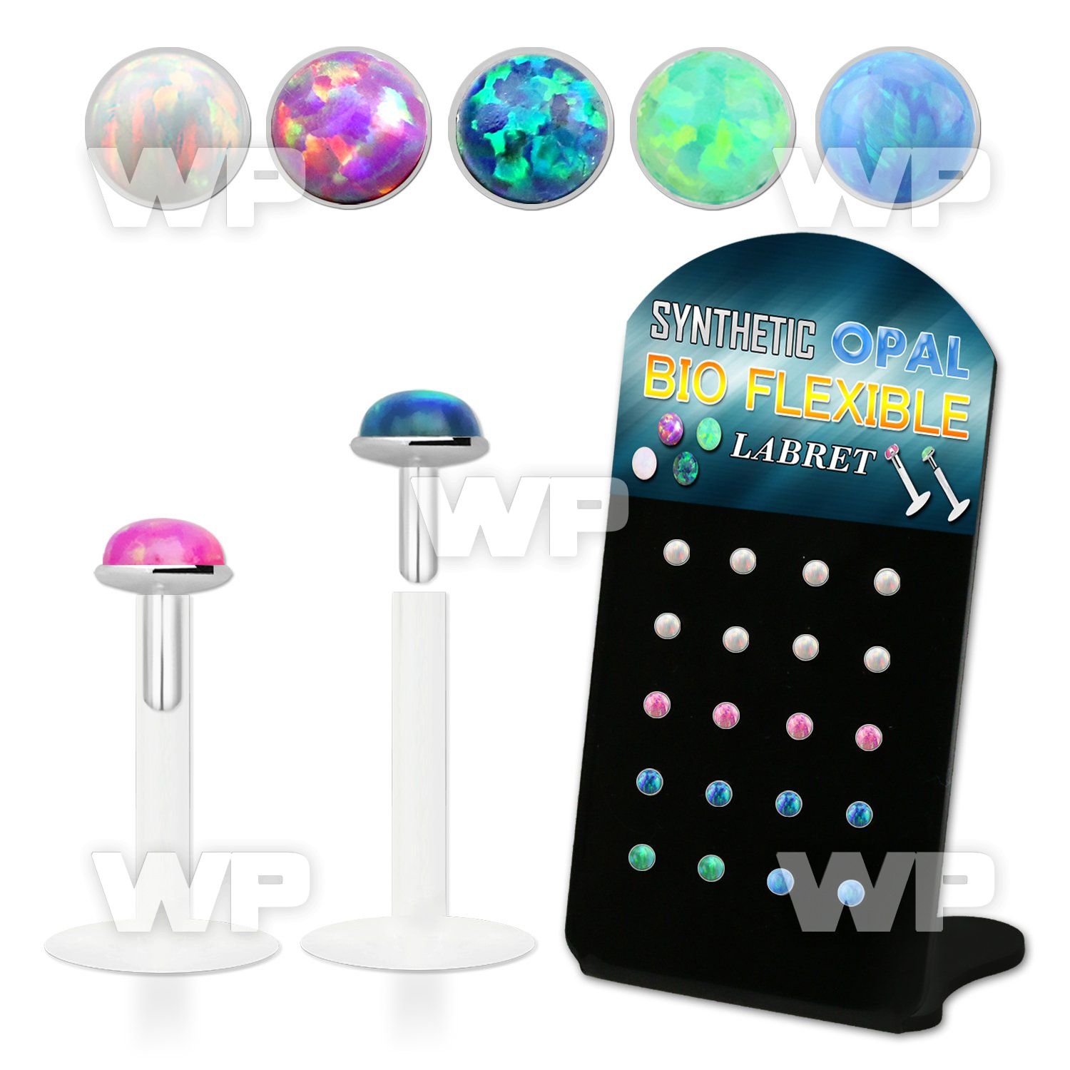 4ab480s display w 20 pcs of clear bio flex labret studs w 1 5mm lower lip piercing