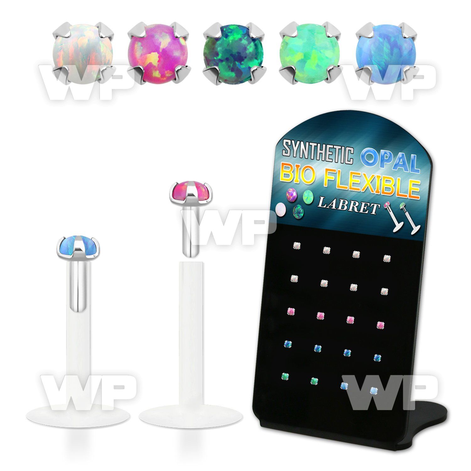 4ab480t display w 24 pcs of clear bio flex labret studs w 1 5mm lower lip piercing