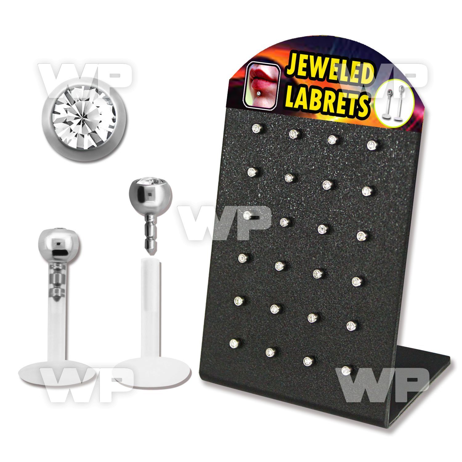 4ab486 display board w bio flex labret studs 1 2mm 3mm ball sha lower lip piercing