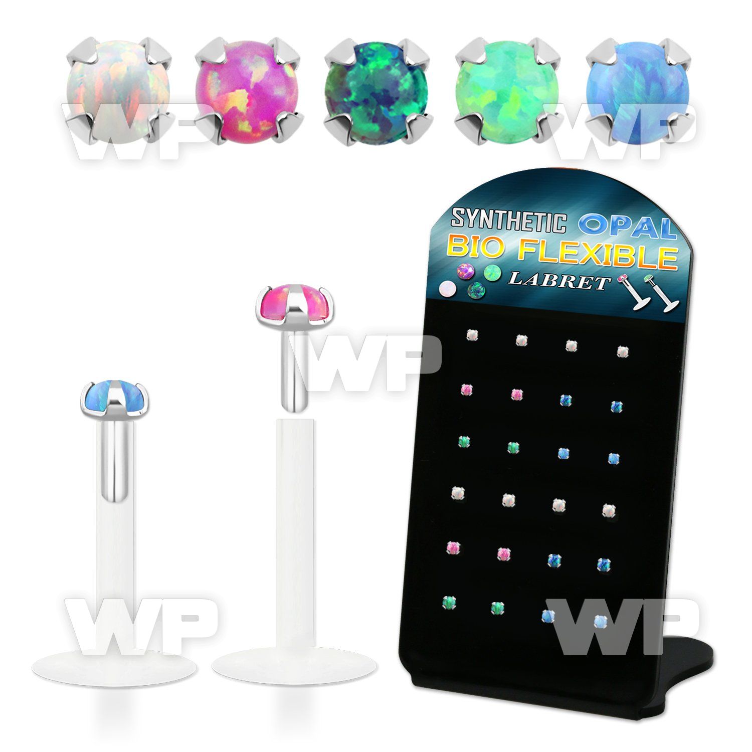 4ab48sk display w 20 pcs of clear bio flex labret studs w prong lower lip piercing