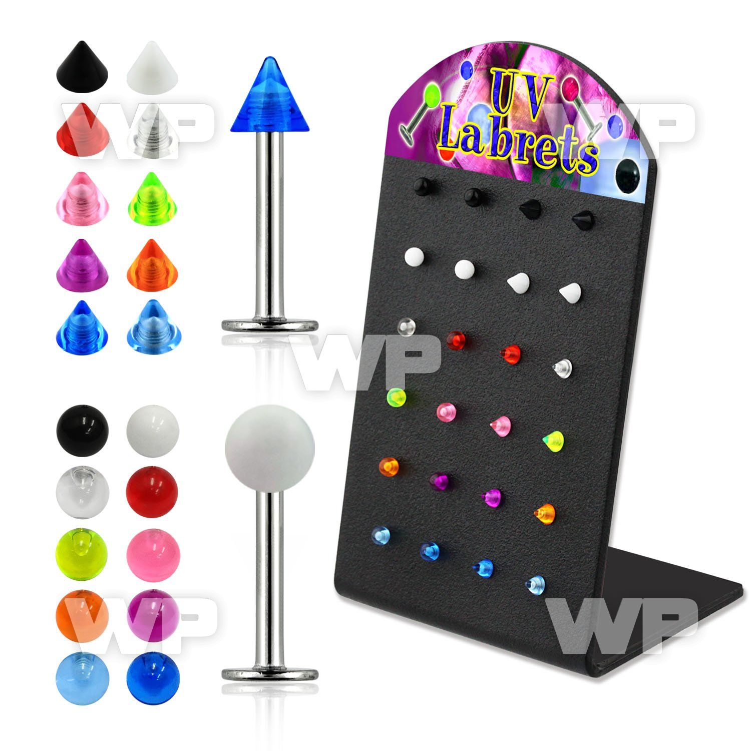4ab4hqz board w assorted 316l steel labret studs 1 2mm 3mm acryl lower lip piercing