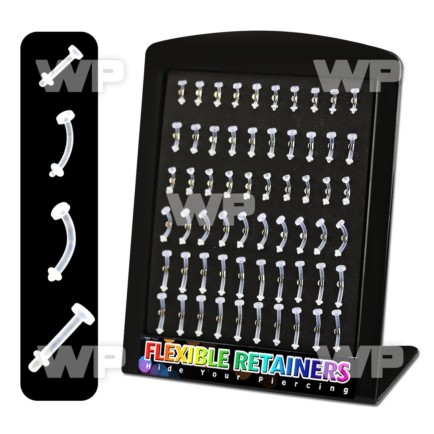 4ada display board of 60 pcs of assorted flexible acrylic pie belly piercing