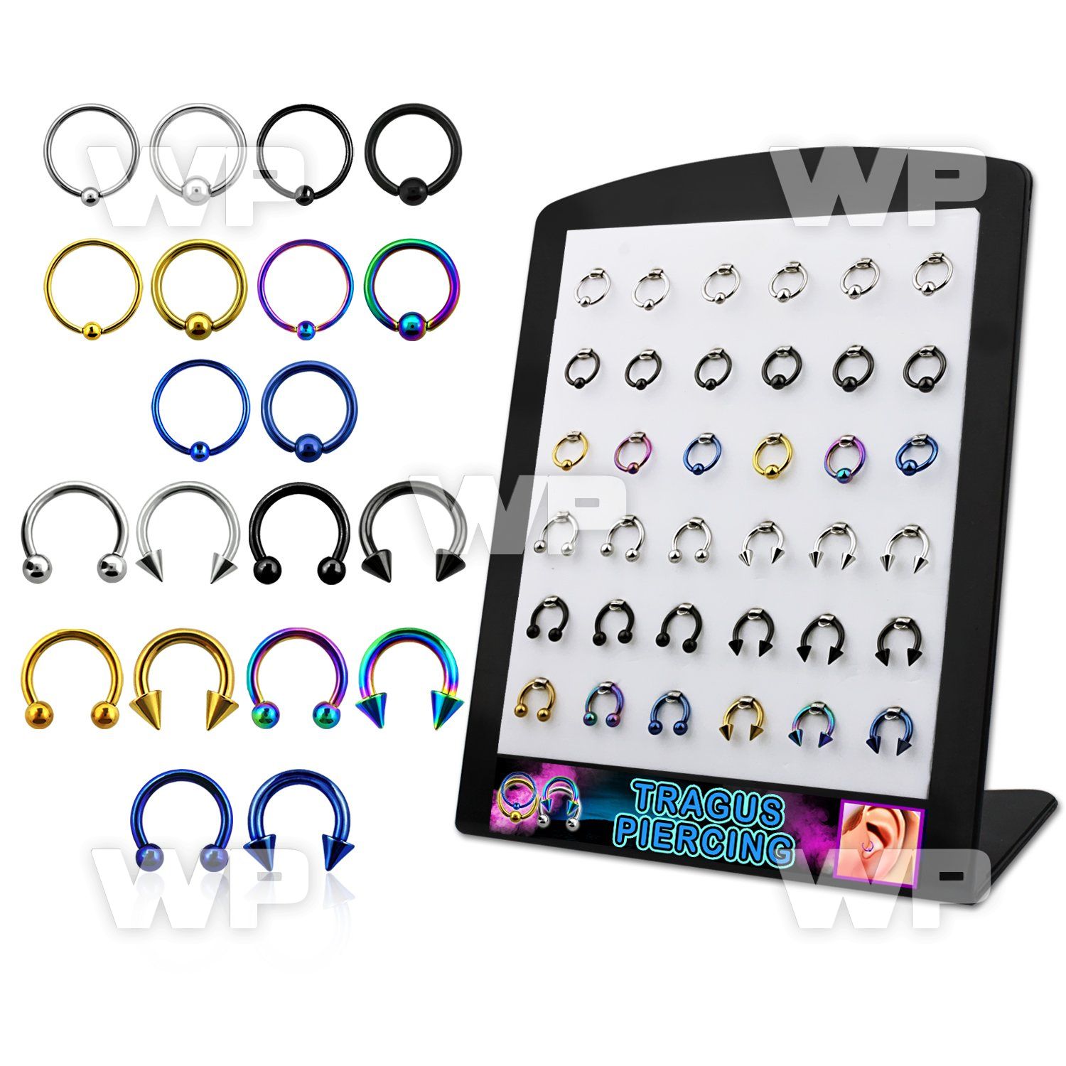 4aj8fky display 36 pcs of assorted surgical steel ion plated belly piercing