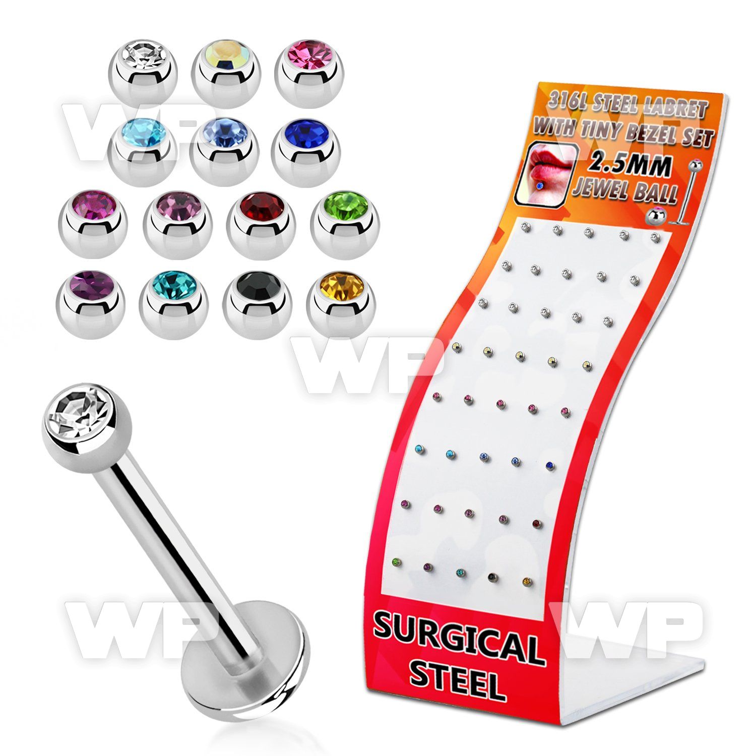 4ajb4e0 display w of 316l steel labret studs 1 2mm tiny 2 5mm lower lip piercing