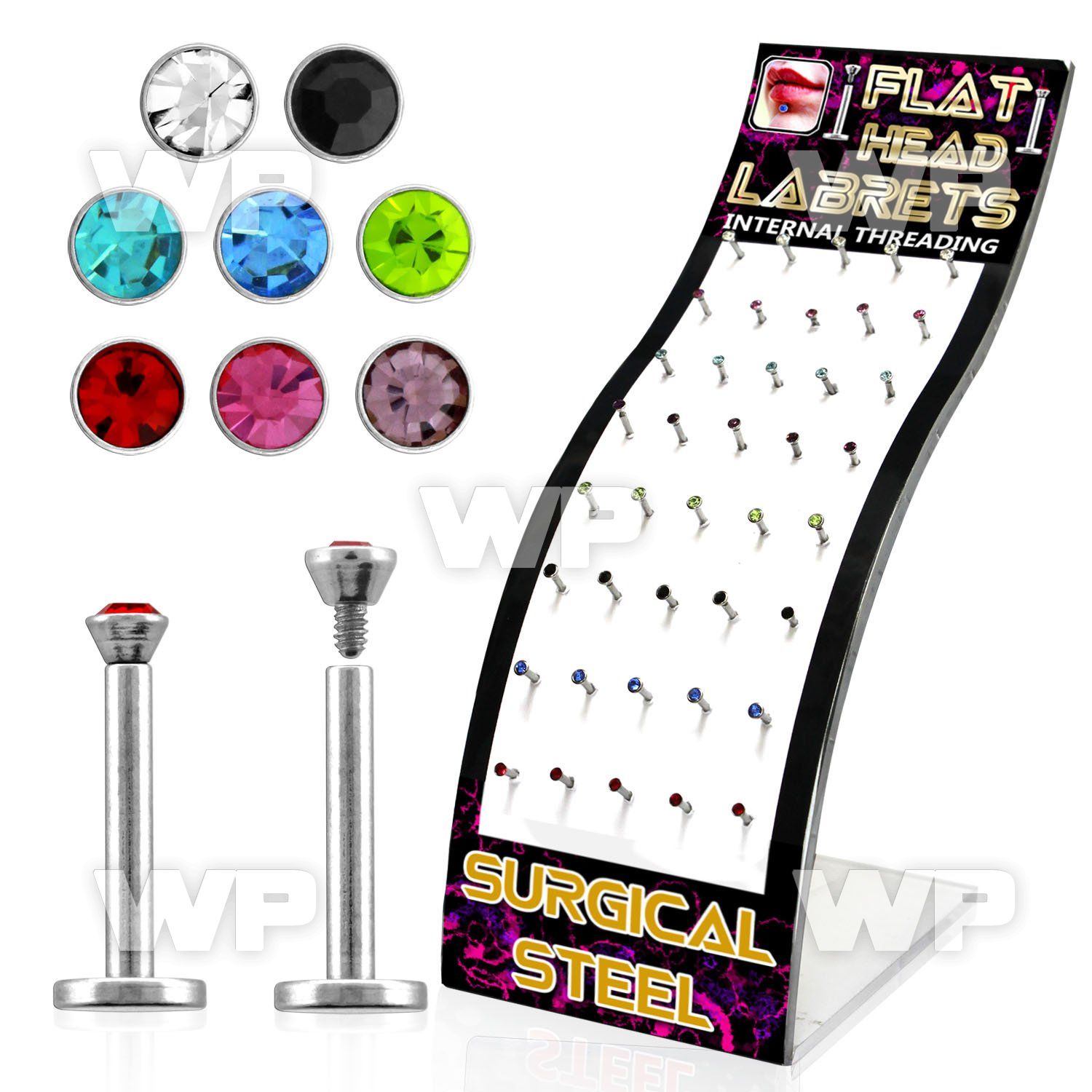 4ajb4s display w of surgical steel internal threading labret stu lower lip piercing