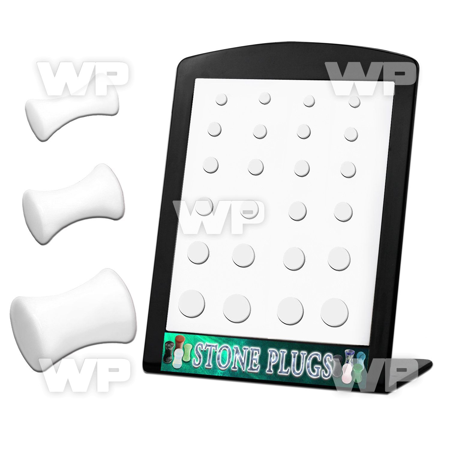 4ami0l display w of double flared ivory stone plugs size 4mm 12 ear lobe piercing